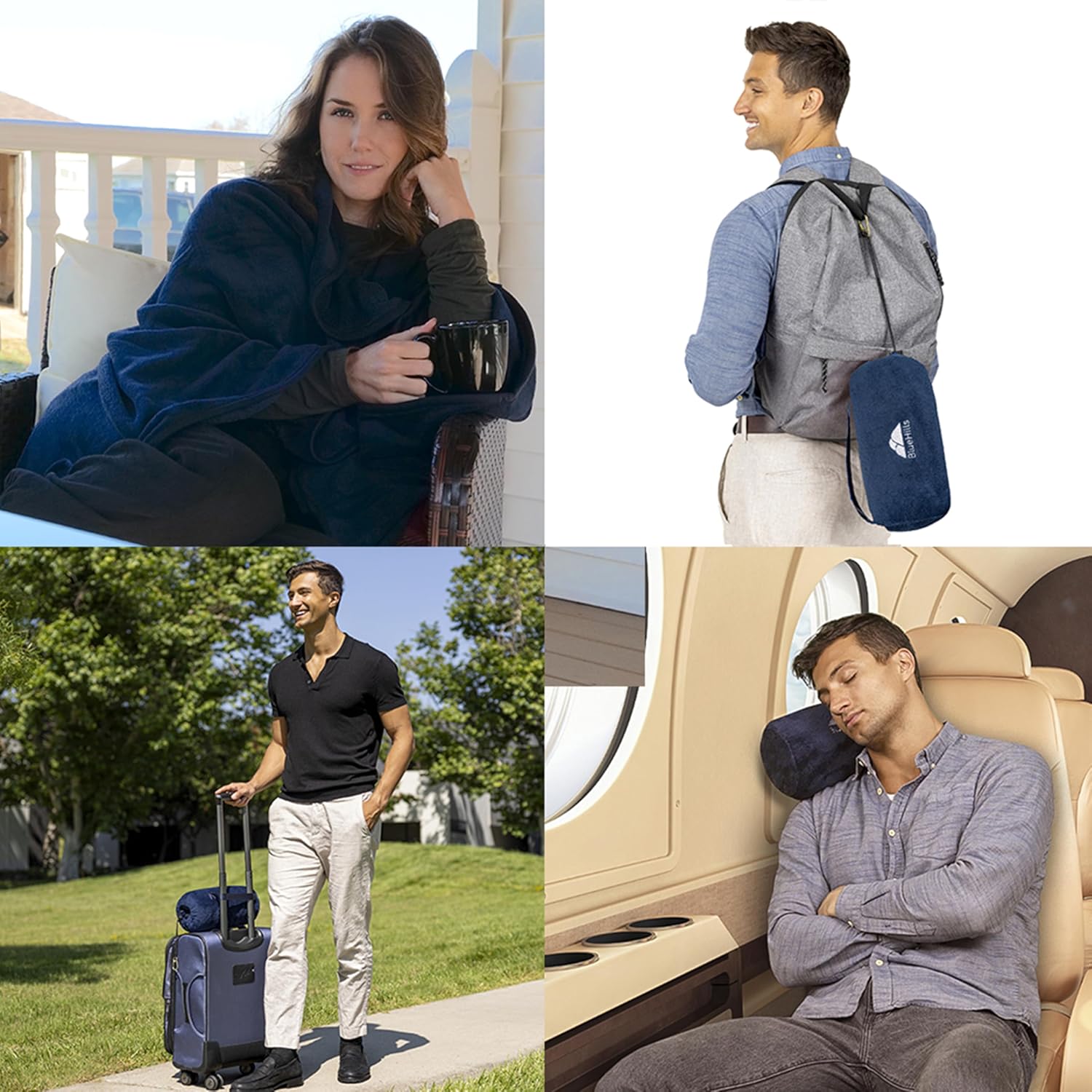 BlueHills Travel Blanket Pillow Rolled Premium Soft Plush Airplane Throw Traveling Essential Gift Compact in a Bag 70 X 48 inches Long…