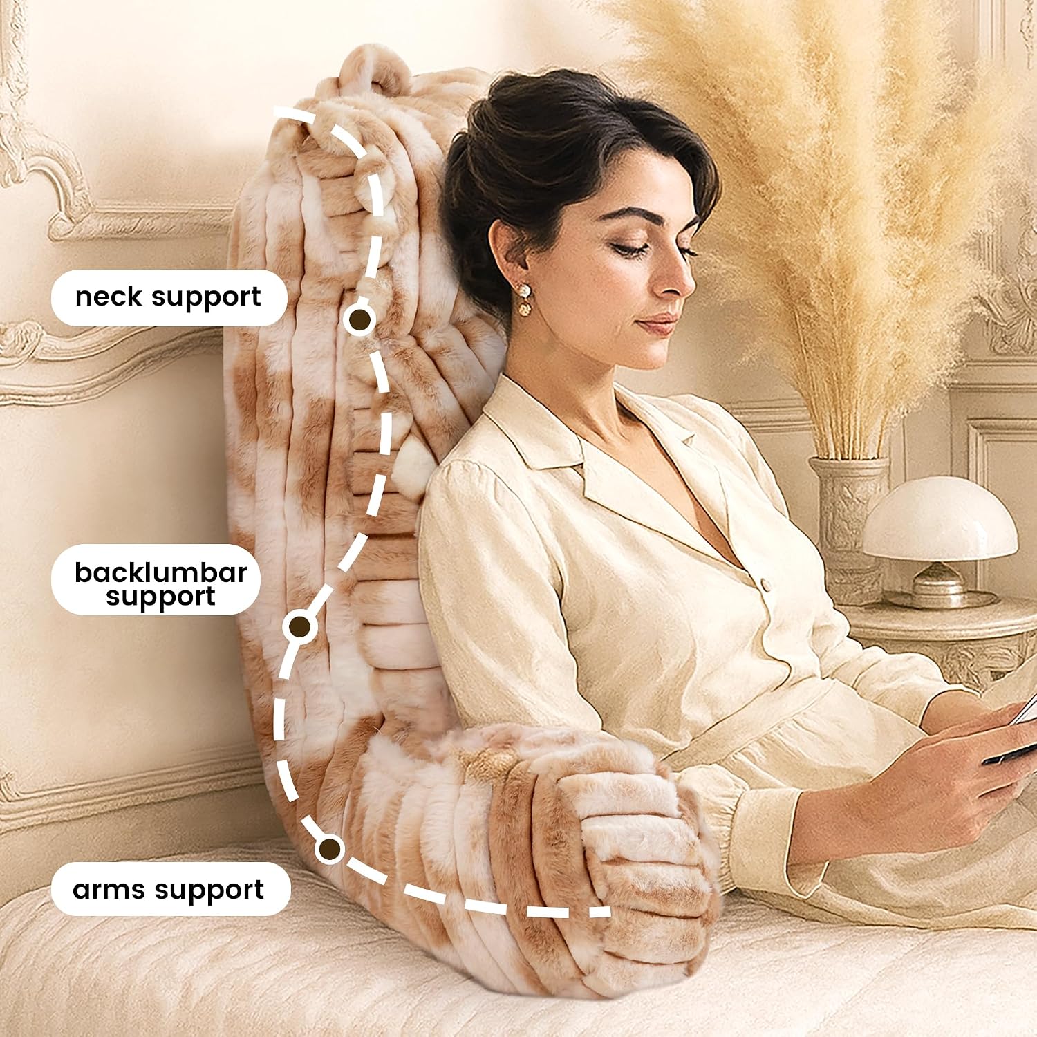 AmélieHome Amélie Home Faux Fur Reading Pillow with Pocket for Sitting in Bed, Adult Backrest Bed Pillow with Washable Cover for Loung…