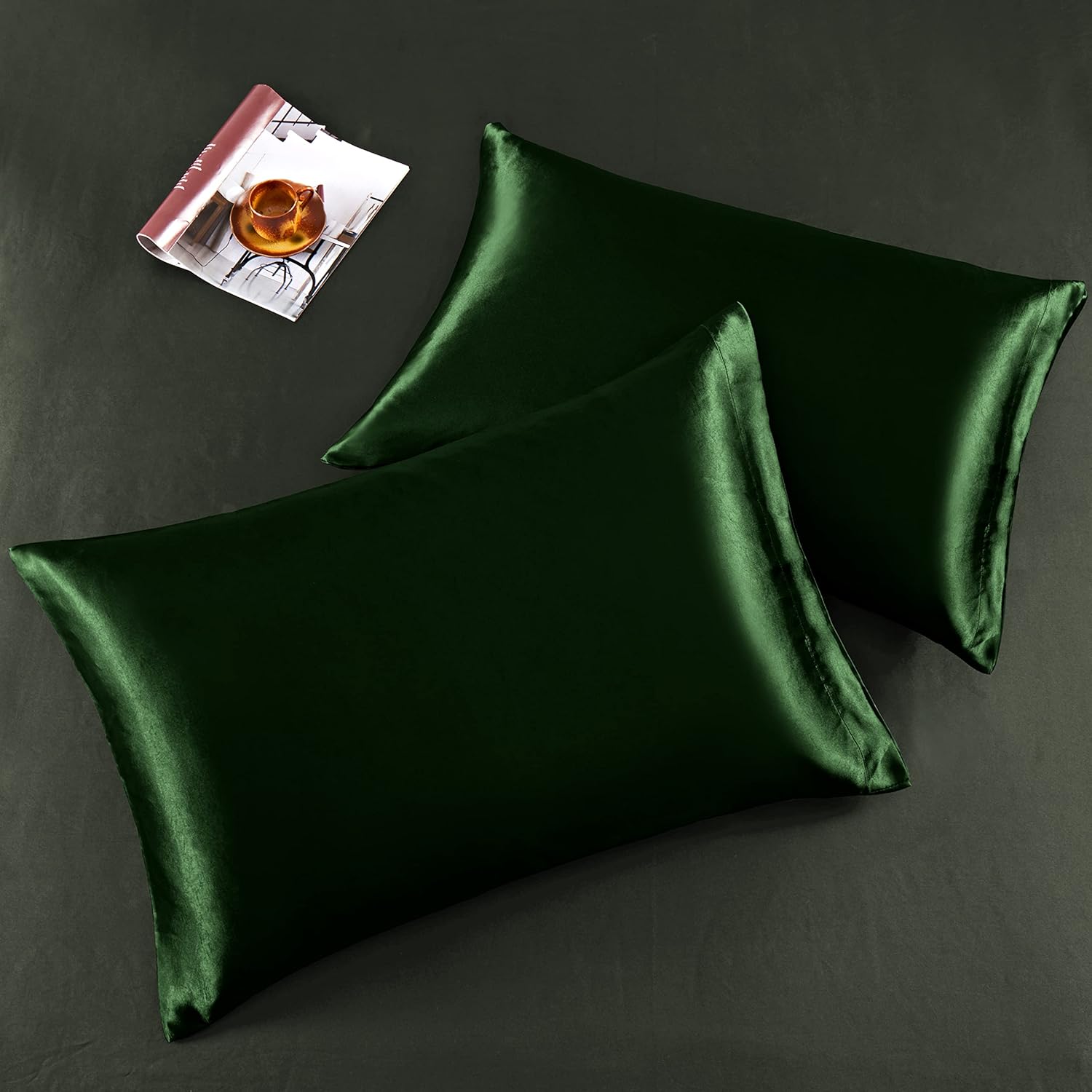 Horbaunal 6 Piece Satin Sheet Set Queen Size Luxury Silky & Soft Emerald Green Satin Queen Bed Sheet Set with 16" Deep Pocket, 1 Fitted She…