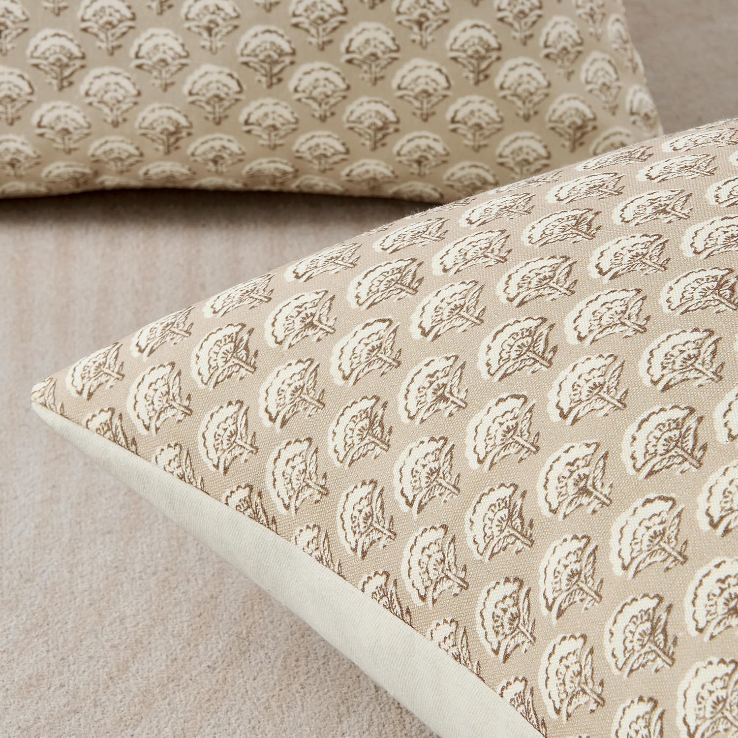 MIULEE Set of 2 Decorative Floral Pillow Covers Neutral Vintage Throw Pillows Block Print Boho Farmhouse Cushion Covers for Spring Home…