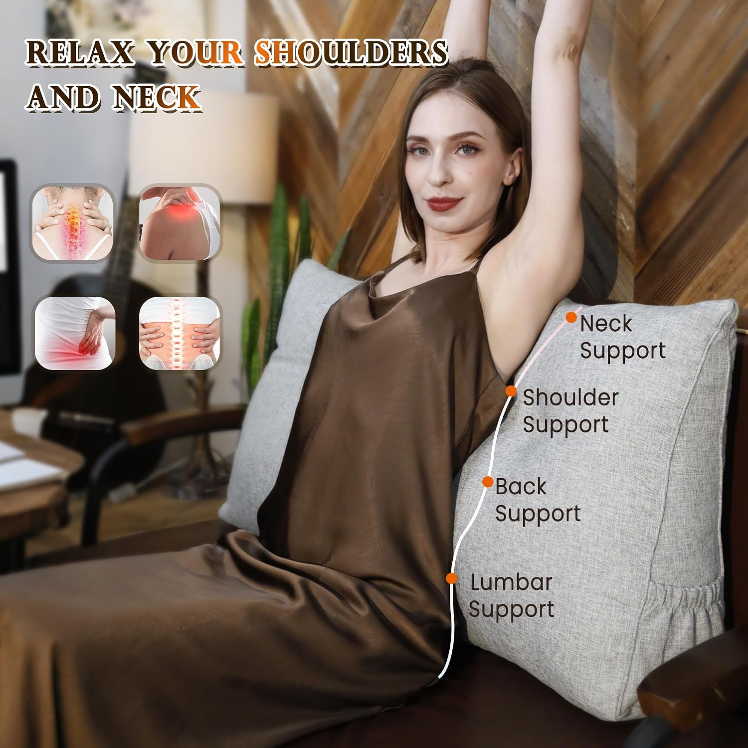 WelltyCare Twin Size Headboard Pillow - Linen Fabric Reading Backrest Cushion for Bed & Sofa, Daybed Bolster Support with Detachable Neck R…