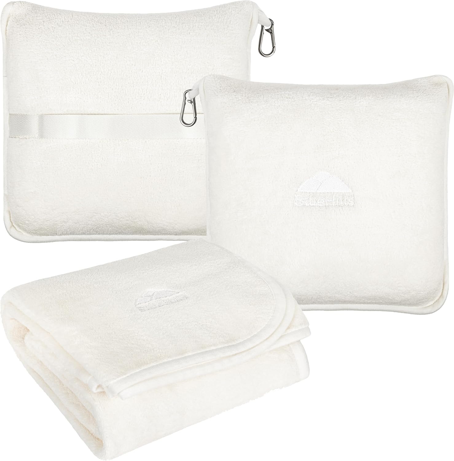 BlueHills Soft Plush Travel Blanket Pillow for Airplane Traveling Essentials in a Bag Flight Throw with Backpack Clip Compact Portable Plan…