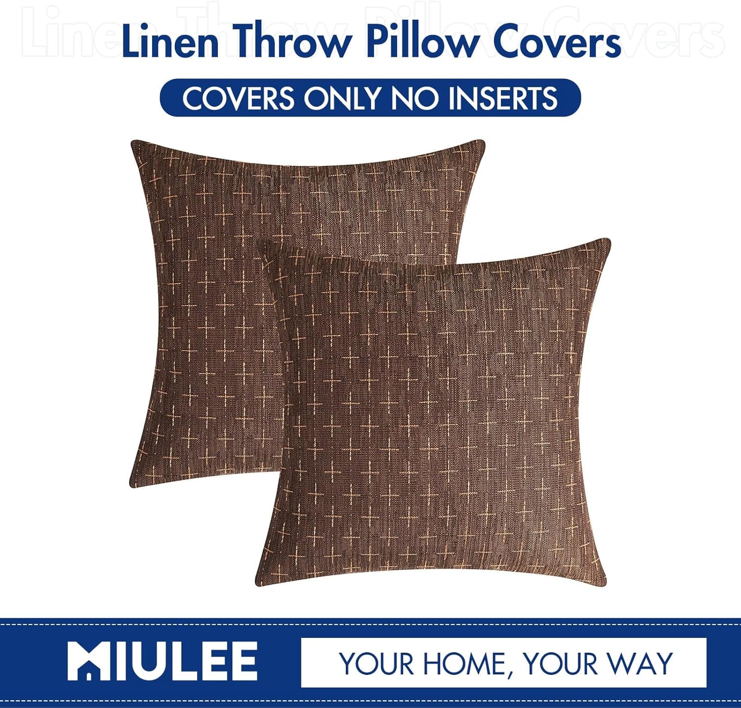 MIULEE Pack of 2 Decorative Burlap Linen Brown Throw Pillow Covers Modern Farmhouse Vintage Pillowcases Rustic Woven Textured Cushion…