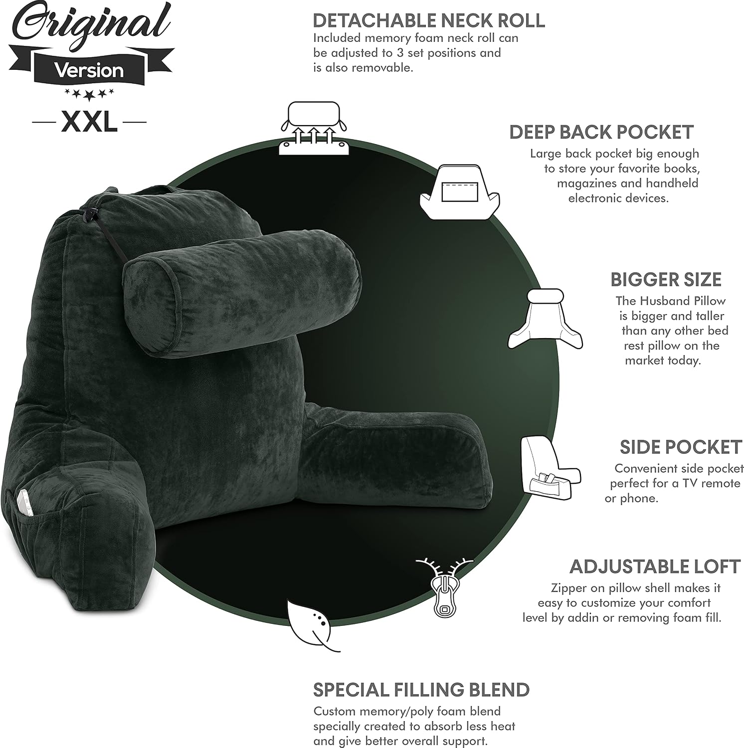 Husband Pillow XXL The Original for Adults - 30" Tall Backrest for Sitting Up in Bed - Firm Support Reading & Bed Rest Pillows for…