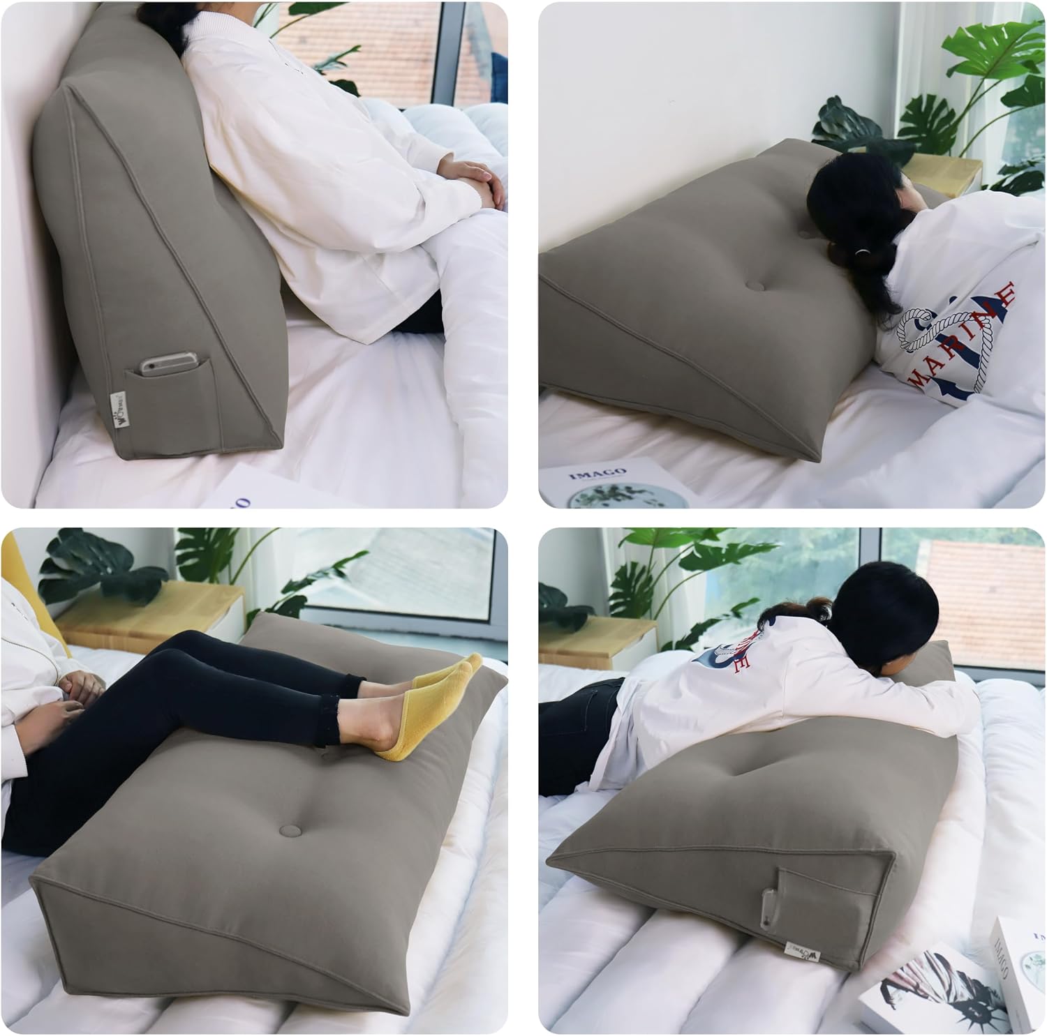 WOWMAX 80% Cotton & 20% Linen Blend Headboard Pillow – Full Size Reading Wedge Backrest for Bed, Handmade Firm Support Bolster Cushion…