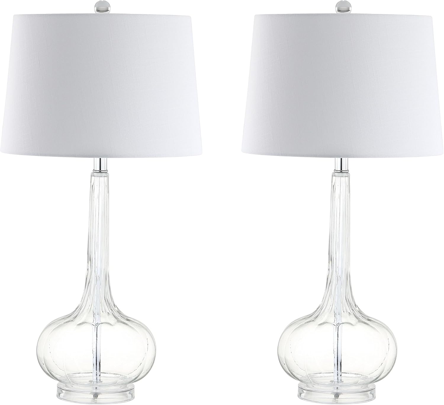 JONATHAN Y 28.5" Clear Glass Teardrop LED Table Lamp Set of 2 for Living Room Bedroom Nightstand, White Linen Shade Modern Transitional…