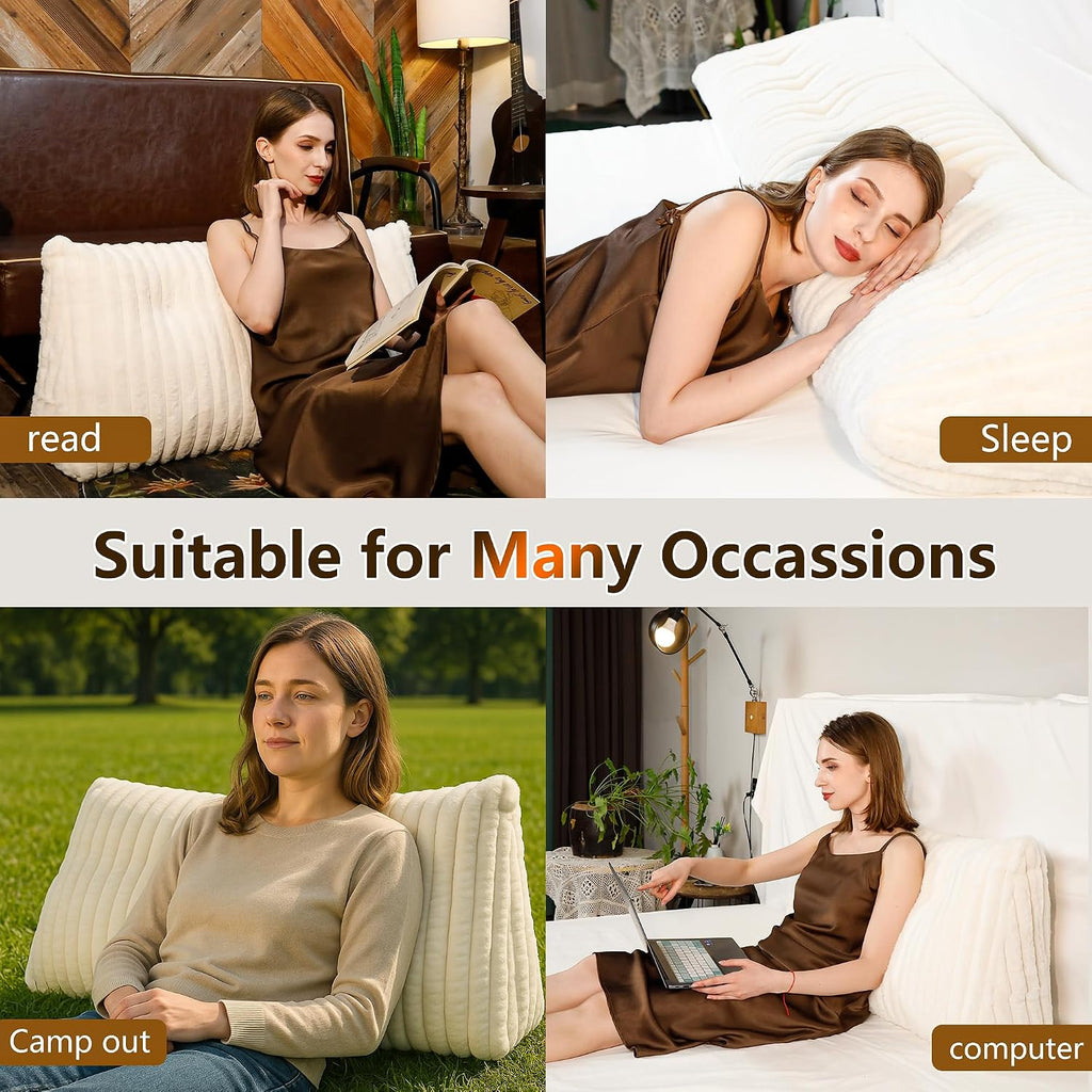 WelltyCare Luxury Faux Fur Headboard Pillow Queen Size - Large Triangular Wedge Cushion for Bed & Sofa, Fluffy Reading Backrest Bolster wit…