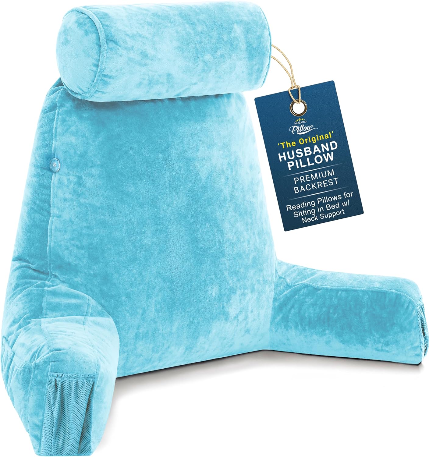 Husband Pillow Medium Reading Pillow with Arms - 23" Backrest for Sitting Up in Bed - Firm Support Bed Rest Pillow for Adults, Neck Roll…