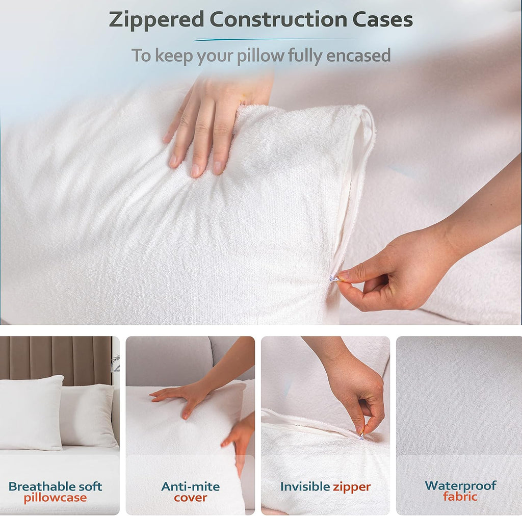 Premium Waterproof Pillow Protectors - King Size 20''x38'' Set of 2 - Zippered Pillow Cover Made with Soft Terry Cotton Fabric…