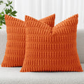 Miulee Pack of 2 Orange Corduroy Decorative Pillow Covers 18x18 Inch Soft Boho Striped Throw Pillow Covers Modern Farmhouse Home Decor for…