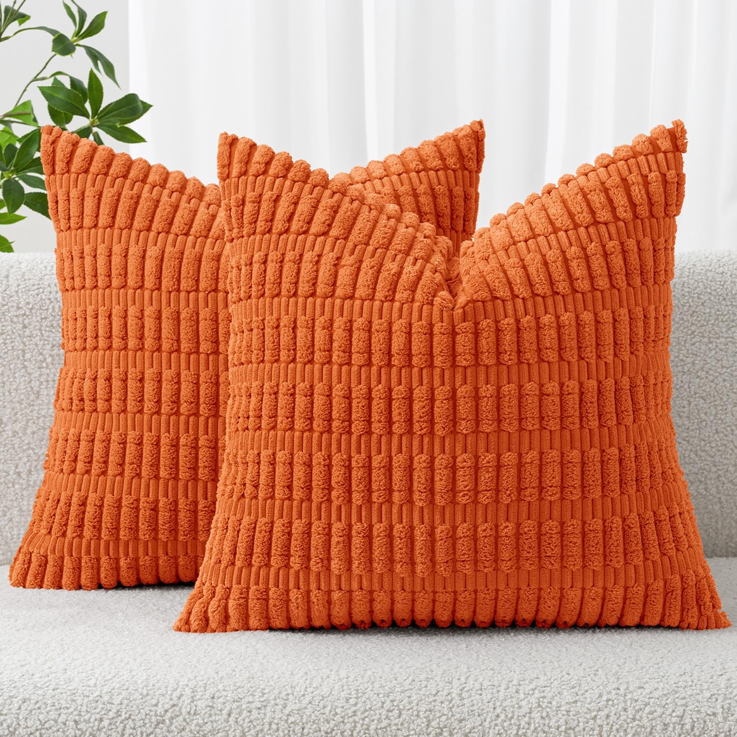 Miulee Pack of 2 Orange Corduroy Decorative Pillow Covers 20x20 Inch Soft Boho Striped Throw Pillow Covers Modern Farmhouse Home Decor for…