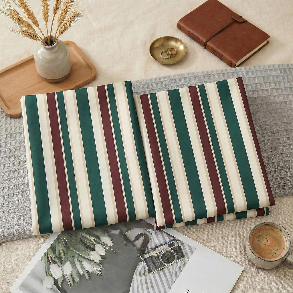 Merryword 100% Cotton Pillow Cases, Queen Size Pillowcases, Green Striped Pillowcases, Luxury Linen Like Pillowcase, Soft Breathable Cabana…