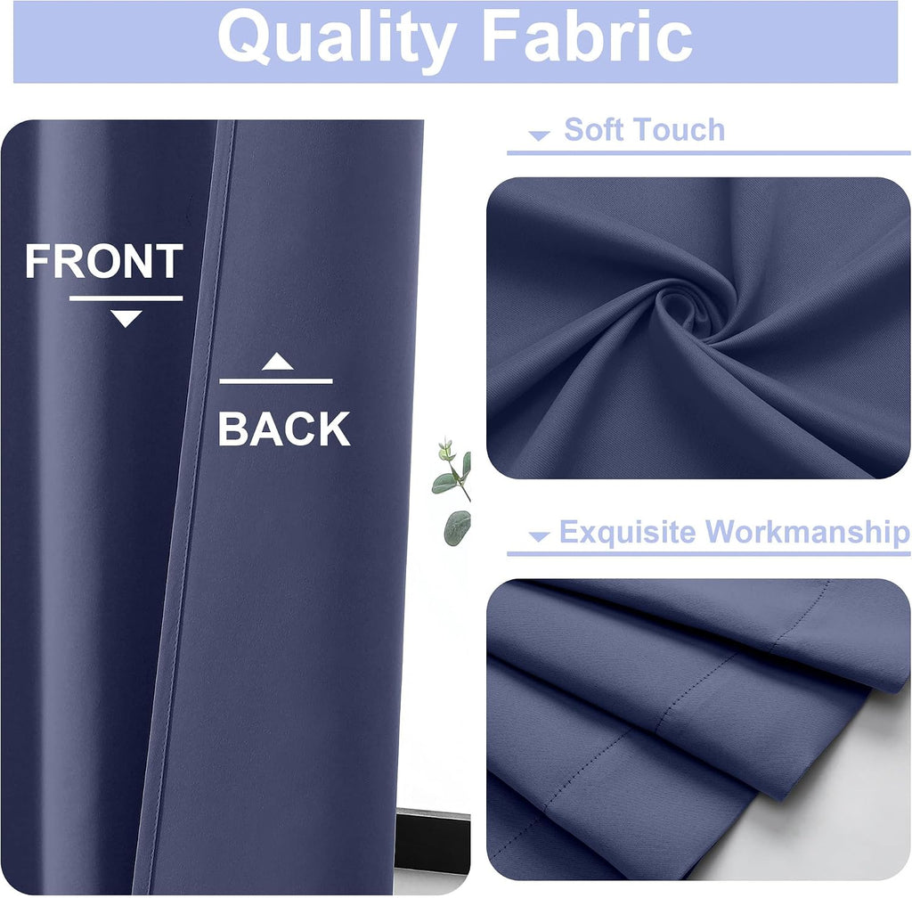 Simplebrand Ava Denim Blue Blackout Curtains for Bedroom 90 Inches Long 2 Panels Set, Solid Privacy Energy Saving Living Room Window Treatm…
