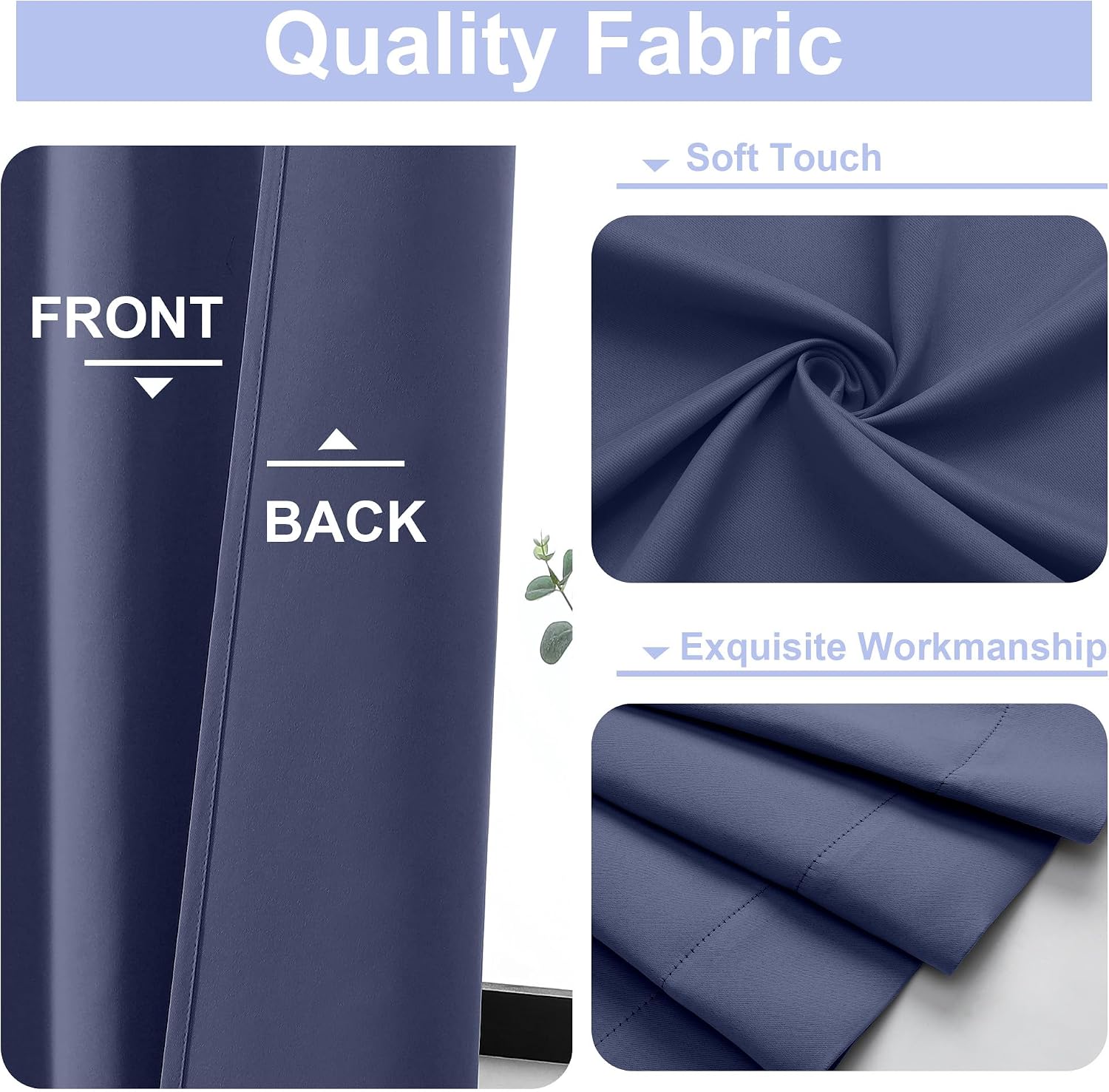 Simplebrand Ava Denim Blue Blackout Curtains for Bedroom 90 Inches Long 2 Panels Set, Solid Privacy Energy Saving Living Room Window Treatm…