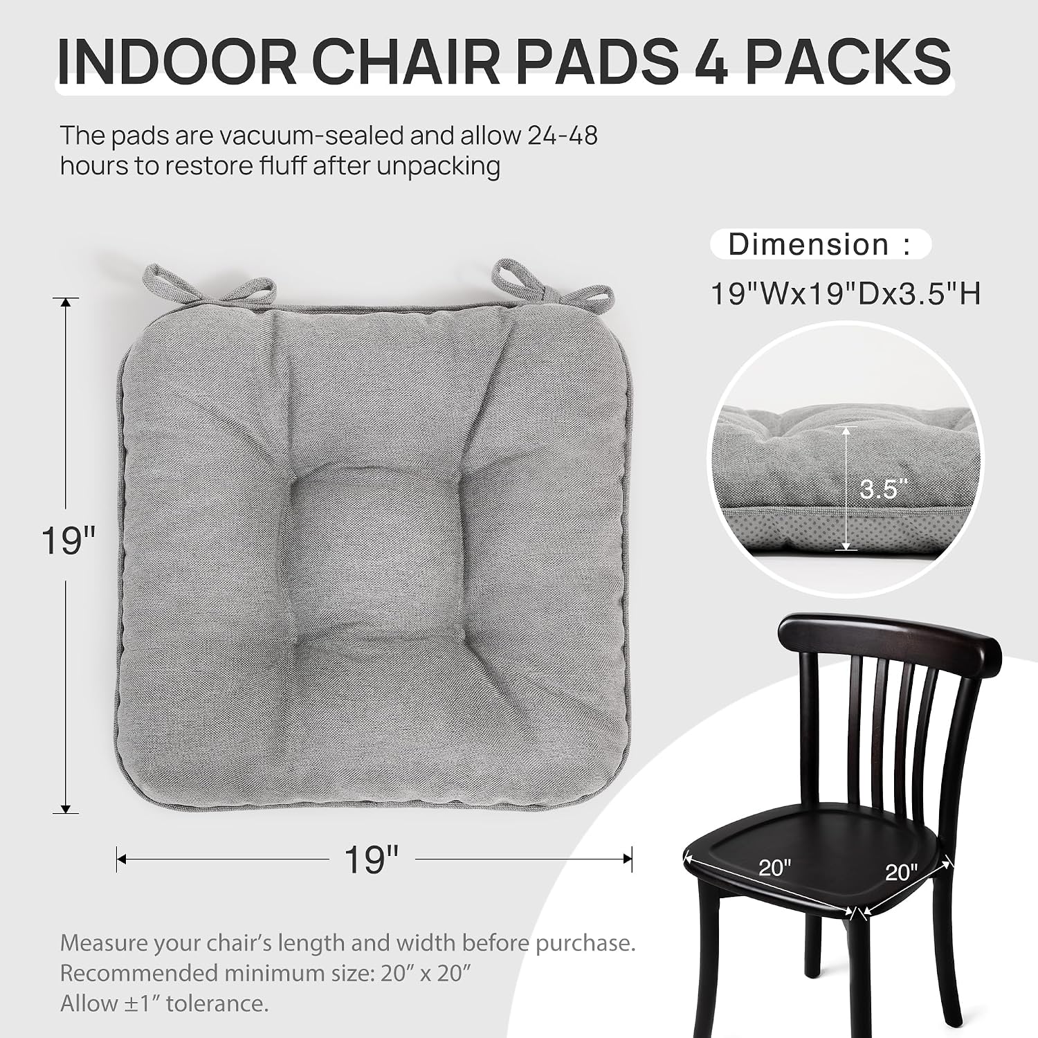 Love's cabin Memory Foam Chair Cushions Set of 4, 19"x19"x3.5" Indoor & Outdoor Seat Pads for Dining, Kitchen, Office, Patio Chairs…