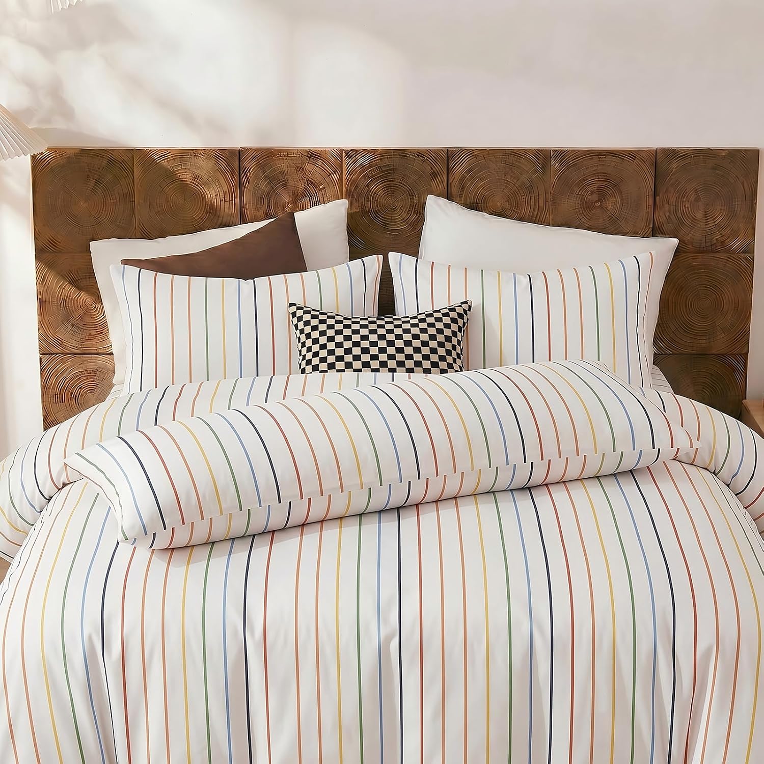 Merryword King Size Pillowcases, 100% Cotton Pillow Cases, Rainbow Striped Pillowcases, Soft Breathable Pinstripe Pillow Covers, Set of 2 C…