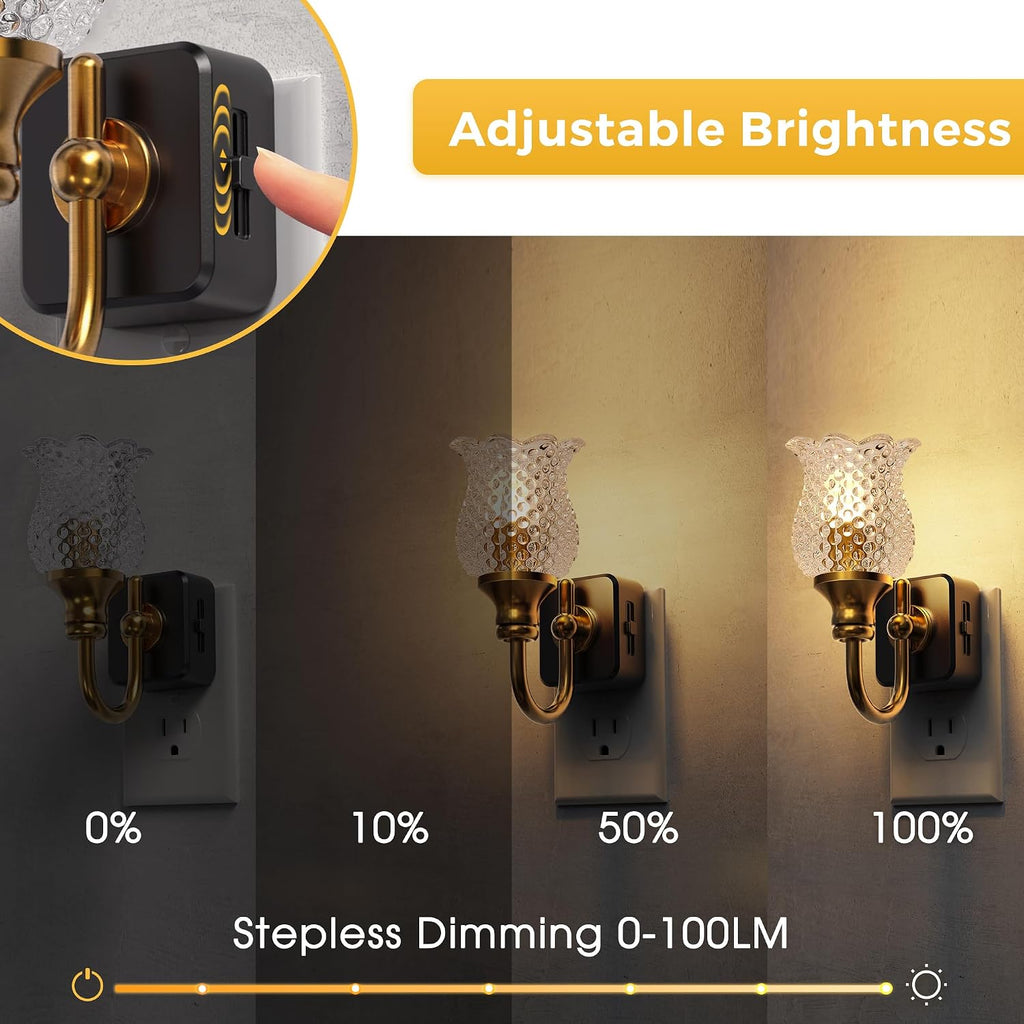 L LOHAS LED Night Lights Plug into Wall, 2 Pack 3000K Soft White LED Floral Night Lights with Auto Sensor, 0-100lm Adjustable Brightness…