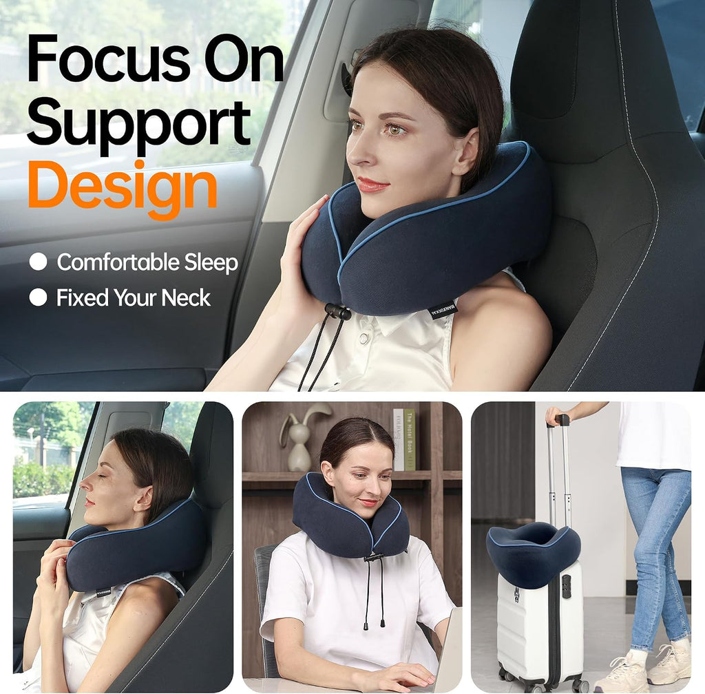 MANXUEKAI Travel Neck Pillow 100% Pure Memory Foam Travel Pillow for Sleeping on Airplane, Car, Train, Bus, Office and Home Use, Washable…