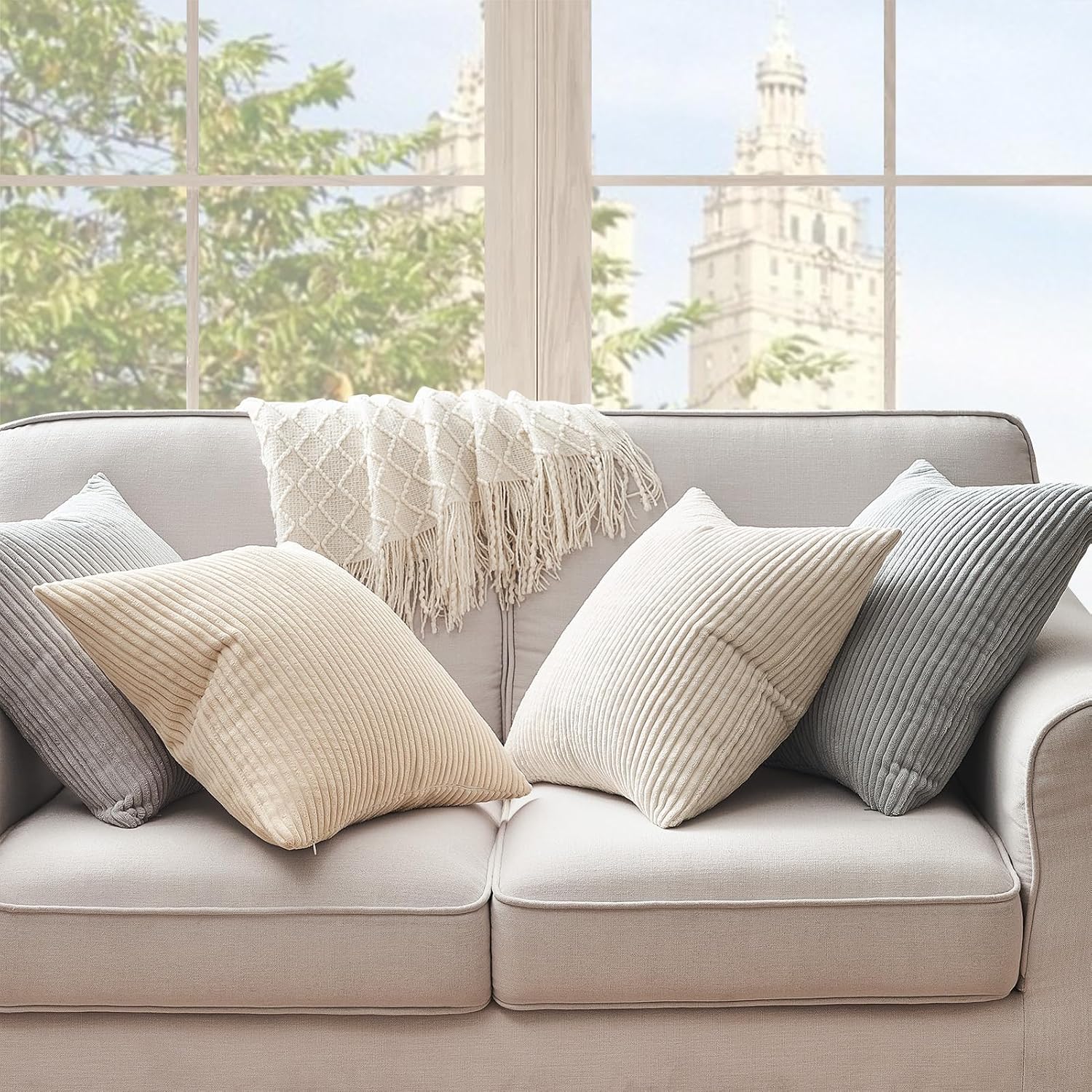 Topfinel 4 Packs Neutral Decorative Throw Pillows Covers 12x12 Inch for Living Room Couch Bed Sofa, Rustic Farmhouse Boho Neutral Home Deco…