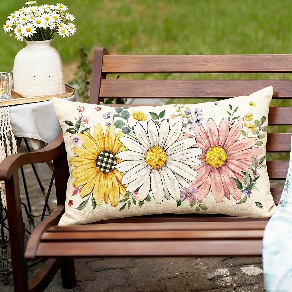Baccessor Spring Summer Floral Pillow Cover 12x20 Inch, Sunflower Daisy Flowers Lumbar Pillow Case Home Spring Holiday Bed Cushion Sofa Cou…