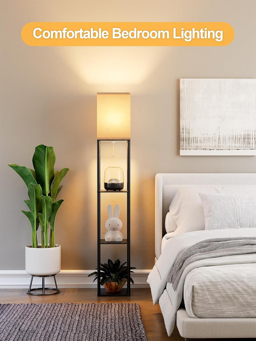 Floor Lamp with Shelves for Living Room, Shelf Floor Lamp with 3 CCT LED Bulb, Corner Display Standing Column Lamp Etagere Organizer…