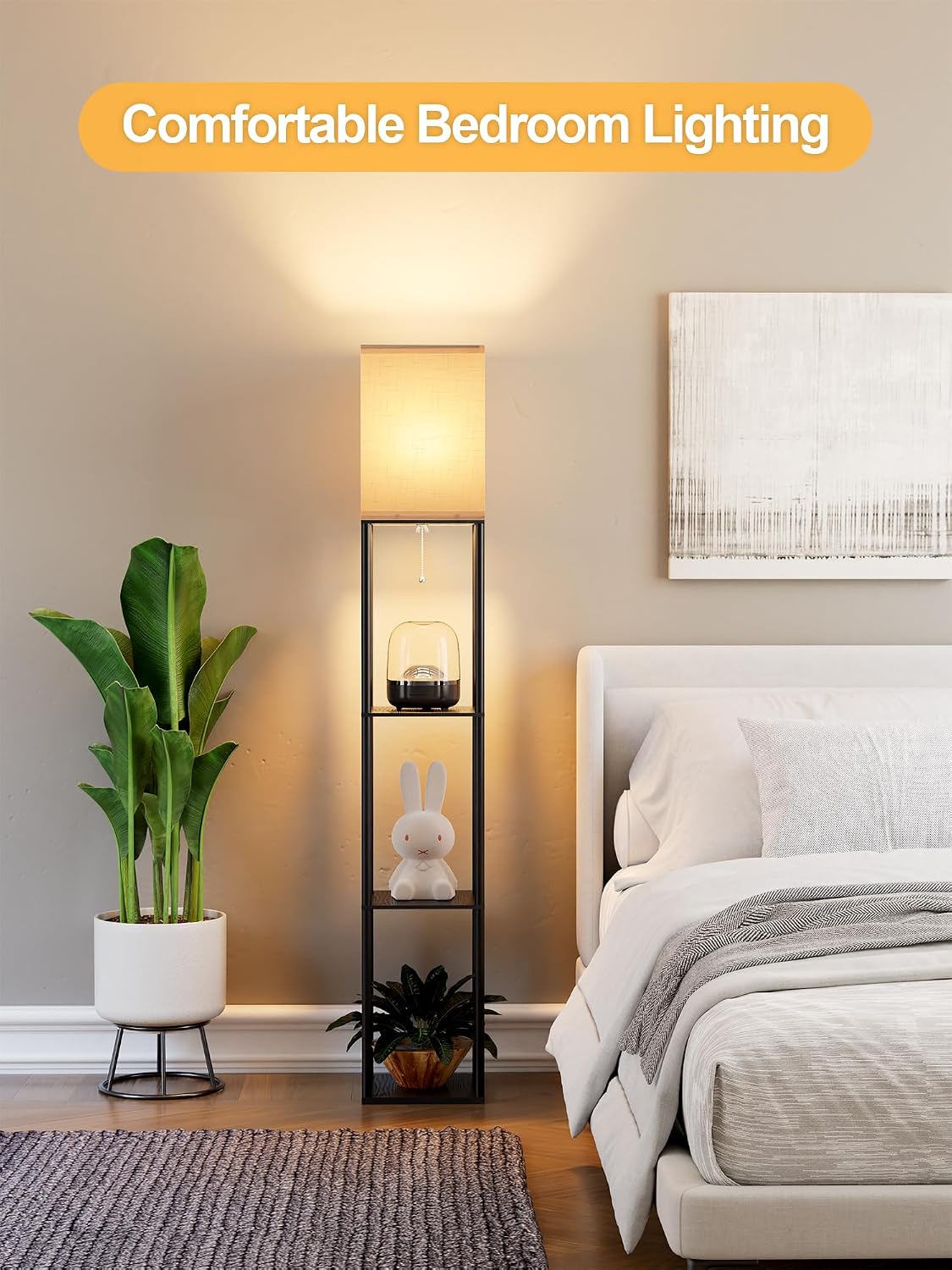 Floor Lamp with Shelves for Living Room, Shelf Floor Lamp with 3 CCT LED Bulb, Corner Display Standing Column Lamp Etagere Organizer…