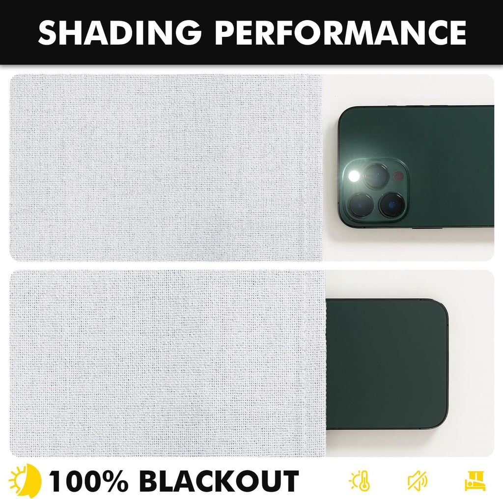 Miulee 100% Blackout Linen Curtains for Bedroom, Grayish White Solid Luxury Decor Thermal Insulation Room Darkening Drapes for Living Room…