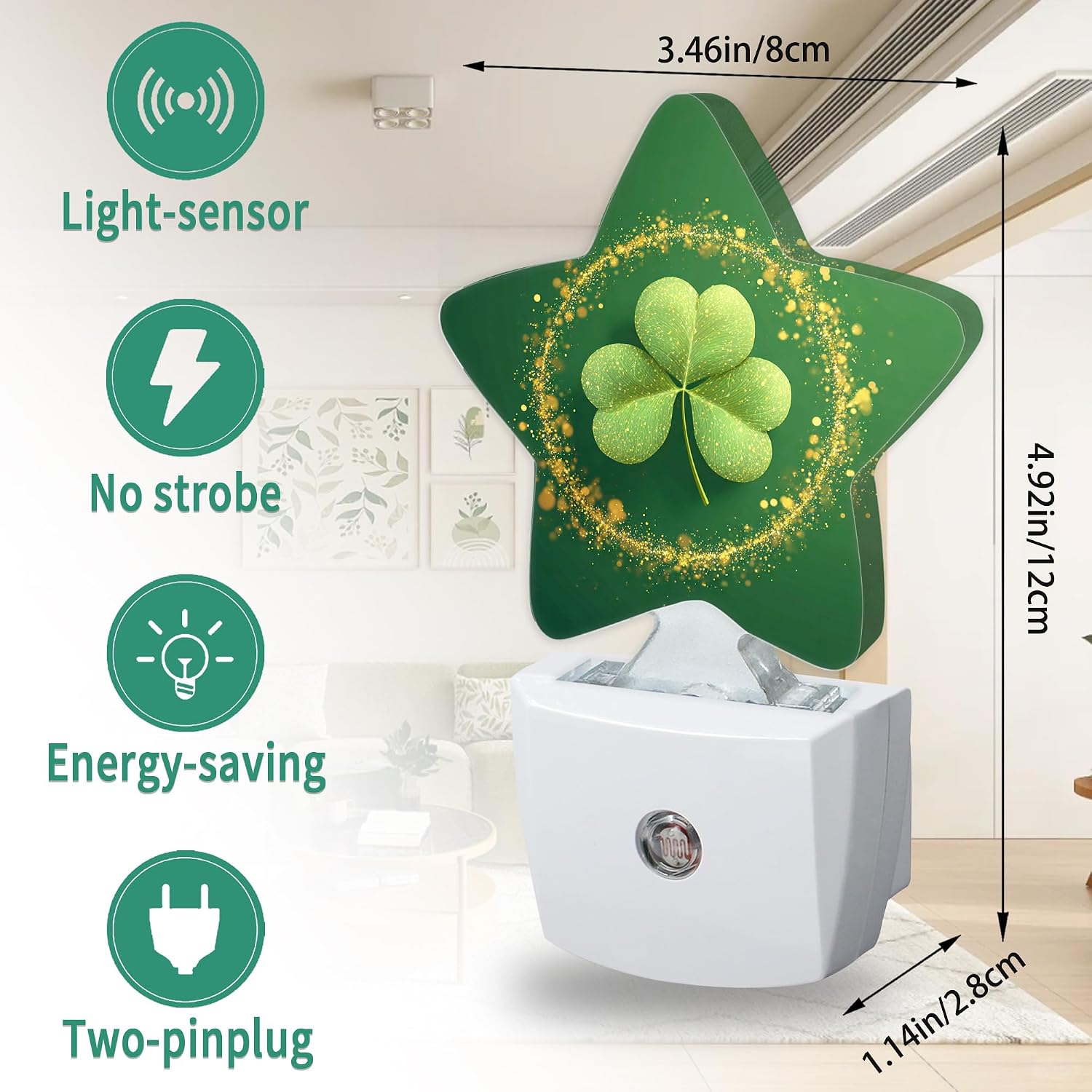 Clover Plug in Star Night Light, Night Light with Sensor for Kids Nursery Bedroom, Decorative Soft Glow Lamp for Hallway Bathroom, Energy…