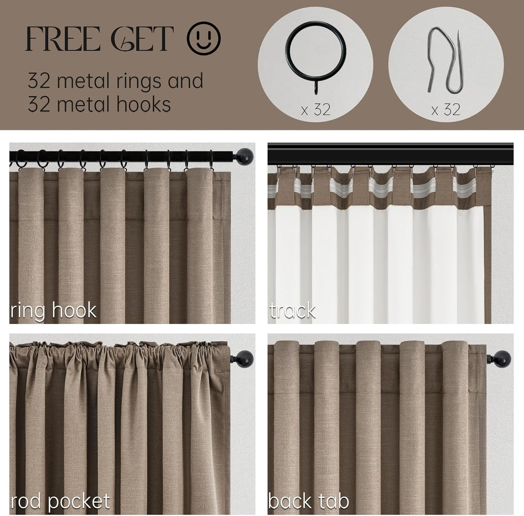 Topfinel 100% Blackout Curtains 84 inch Long 2 Panels for Bedroom Boho Farmhouse Linen Texture Curtain Greige Window Drapes with Back Tab R…