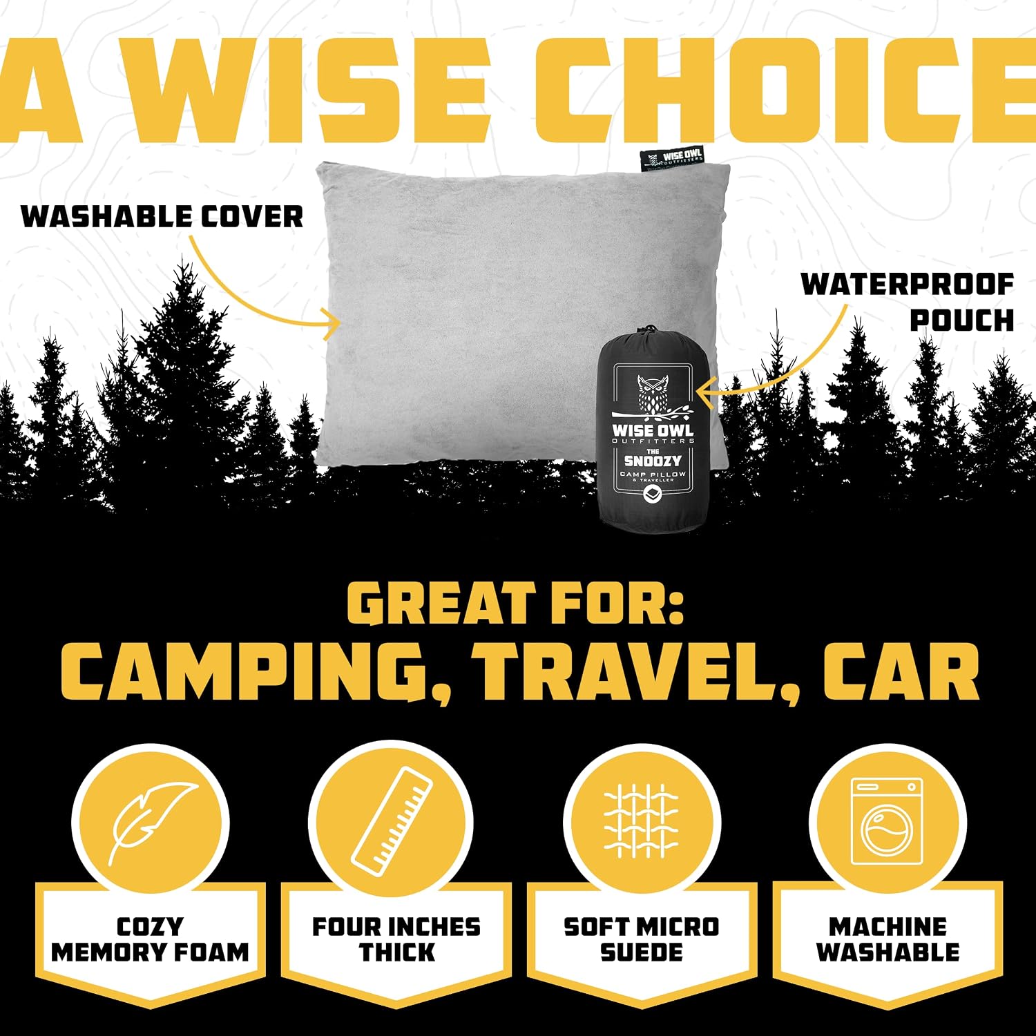 WiseOwlOutfitters Wise Owl Outfitters Camping Pillow – Memory Foam Travel Pillow for Airplane Sleeping, Hiking, Backpacking & Outdoor Use -…