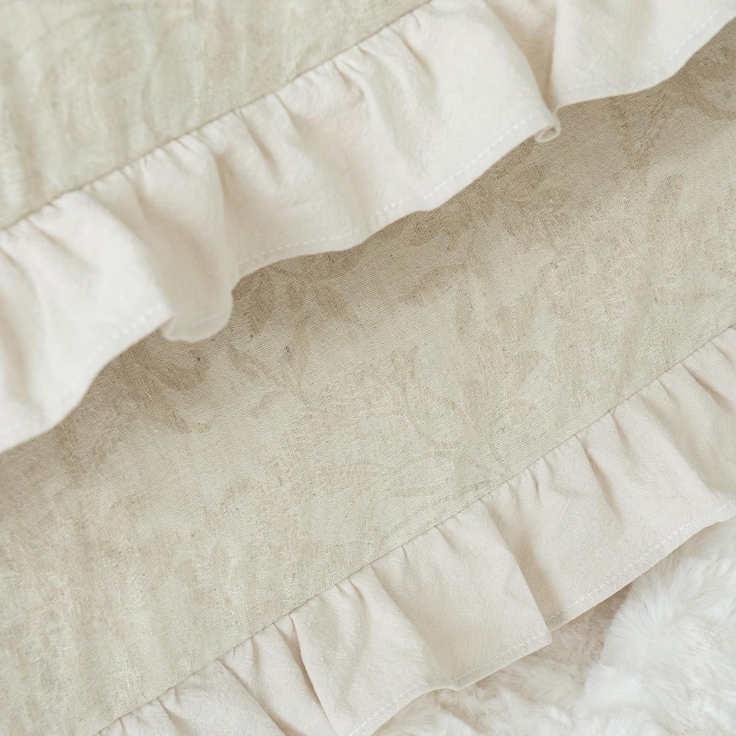 Pillow Shams Set of 2 Linen-Cotton Jacquard Fabric and Washed 100% Cotton Retro Ruffle Flounces Trim Solid Beige Decorative Pillow Cases…