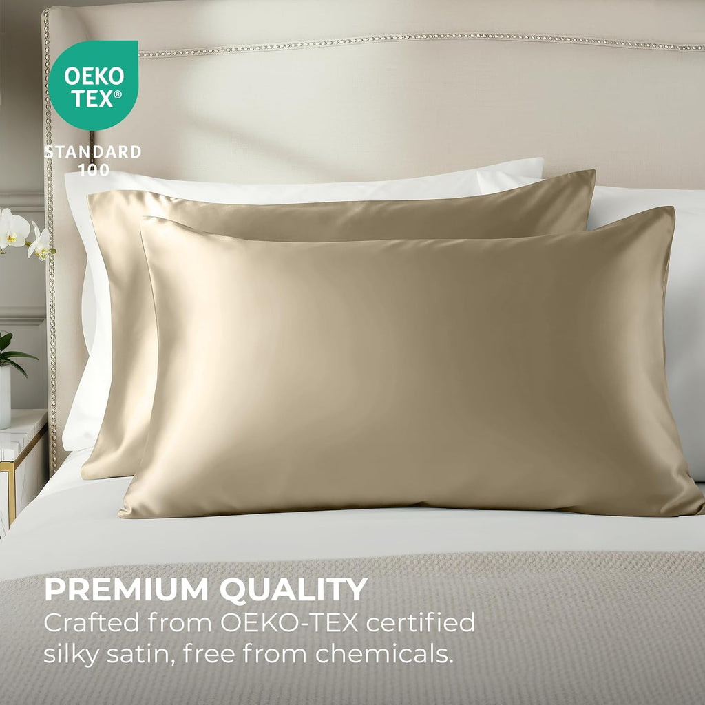 PureBedding Satin Pillowcase 2 Pack - Queen Size (20"x30", Champagne Gold) - Silky Pillow Cases for Hair and Skin - Satin Pillow Covers wit…