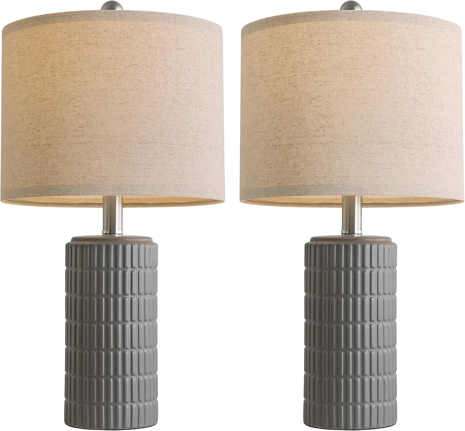 PoKat 20.75'' Ceramic Small Table Lamps for Bedroom, Modern Dark Gray Bedside Lamps Set of 2, Farmhouse Lamps for Living Room with Linen…