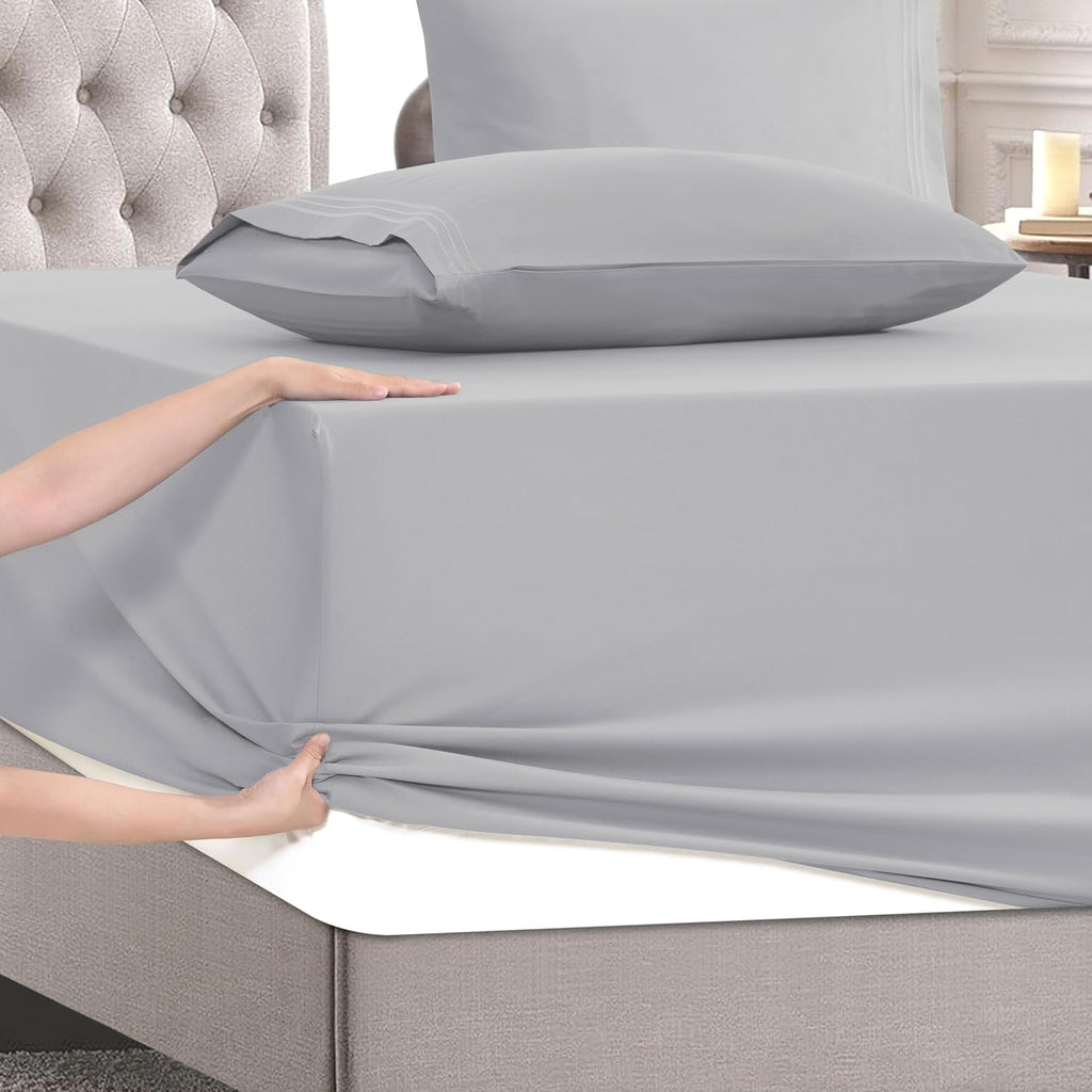 MocassiLuxuryBedding Mocassi Cal King Size 4-Piece Bed Sheet Set - 1800 Hotel Quality Microfiber 18-24 Inches Extra Deep Pocket Fitted Shee…