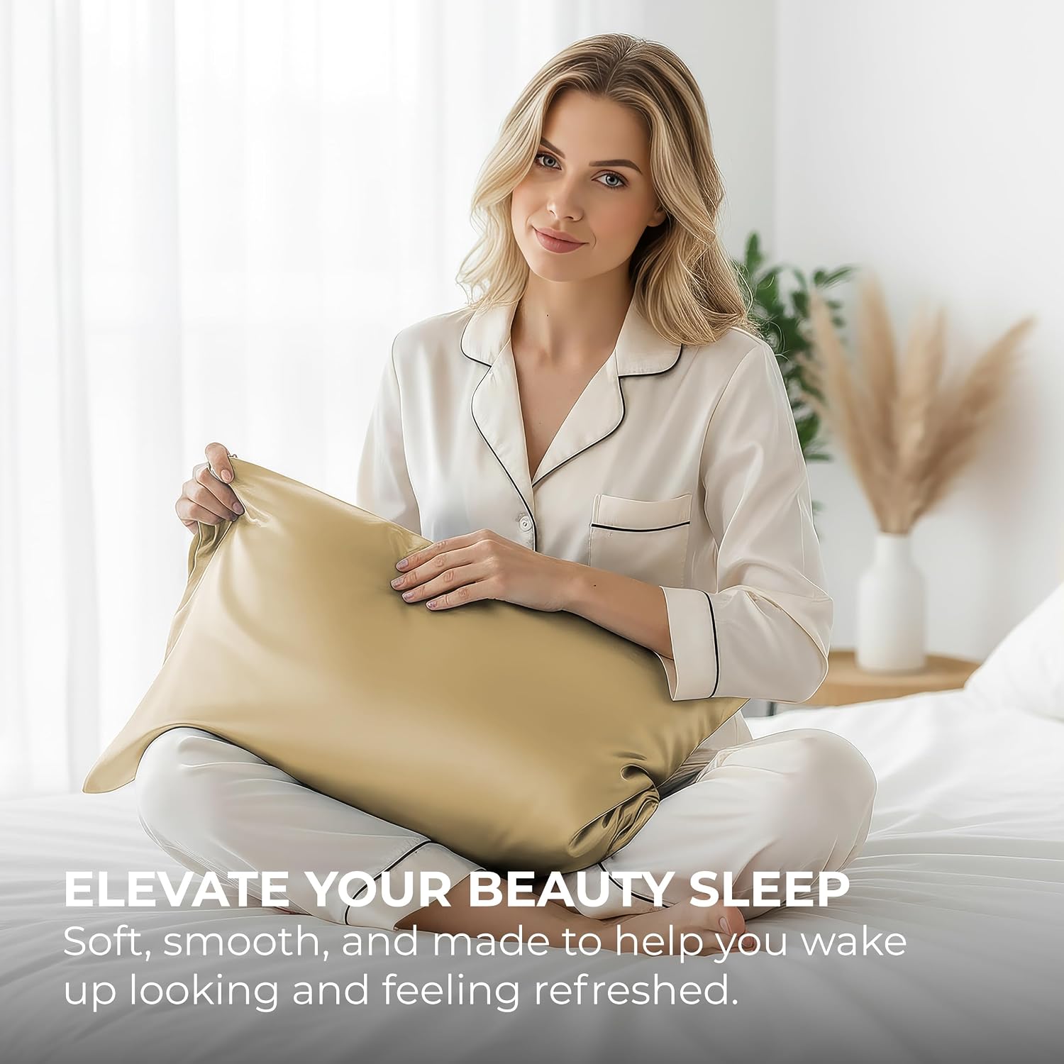 PureBedding Satin Pillowcase 2 Pack - Queen Size (20"x30", Ivory) - Silky Pillow Cases for Hair and Skin - Satin Pillow Covers with Envelop…