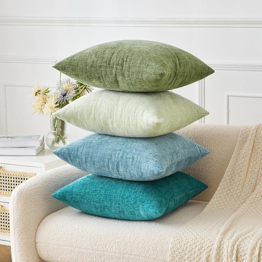 Miulee Pack of 2 Couch Throw Pillow Covers 26x26 Inch Soft Teal Chenille Pillow Covers for Sofa Living Room Solid Dyed Pillow Cases