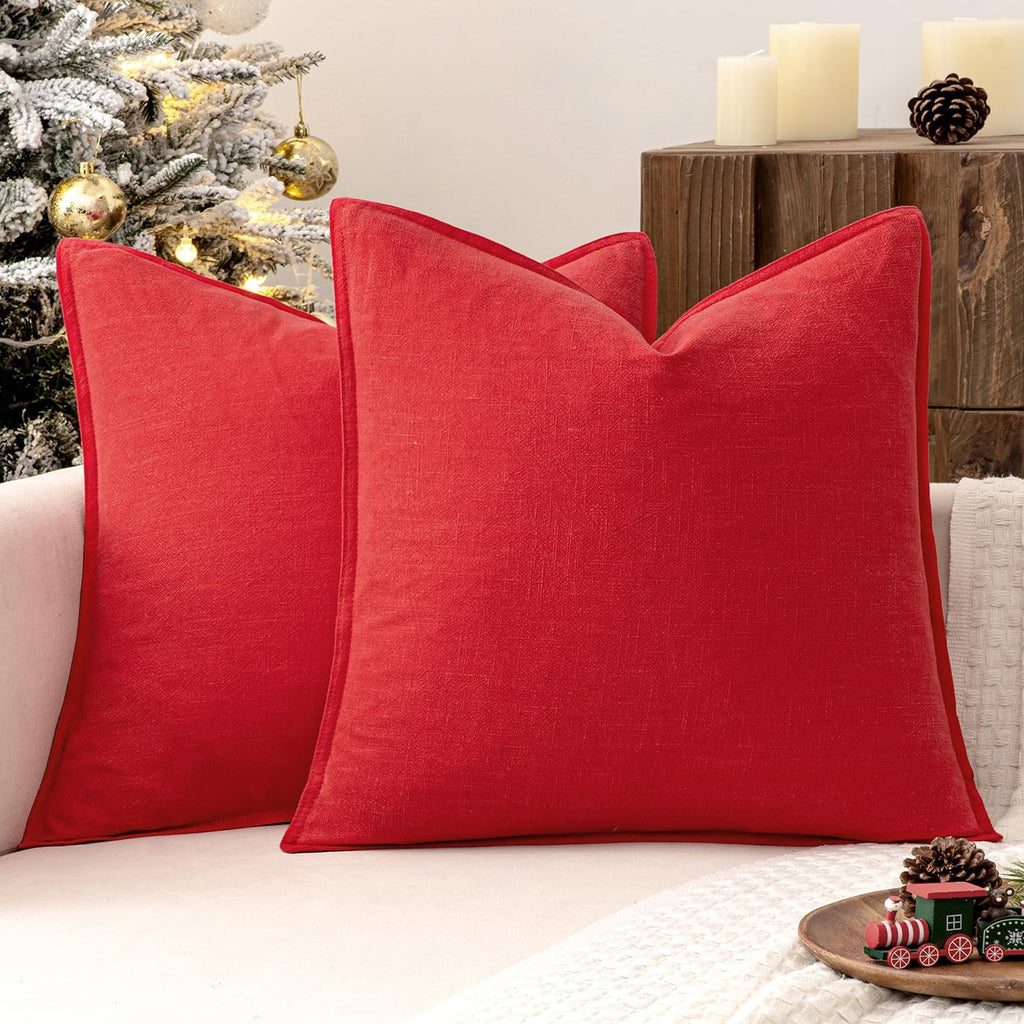 MIULEE Decorative Linen Pillow Covers 20x20 Inch Red Boho Farmhouse Neutral Couch Throw Pillows for Bed Pack of 2 Accent Modern…