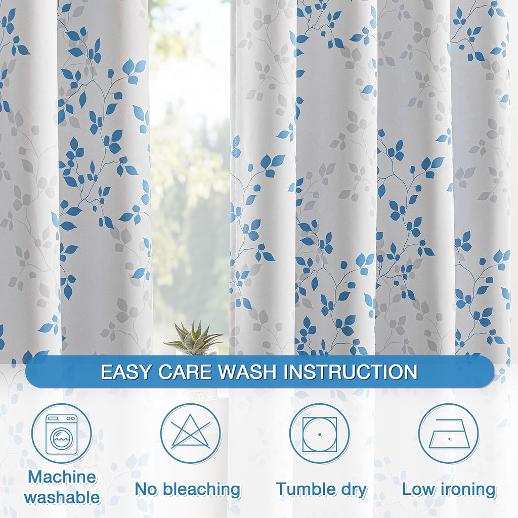 Meetsky Blue 95% Blackout Curtains for Living Room - Leaf Printed Grommet Thermal Insulated Sunlight Blocking Drapes, Privacy Assured Windo…