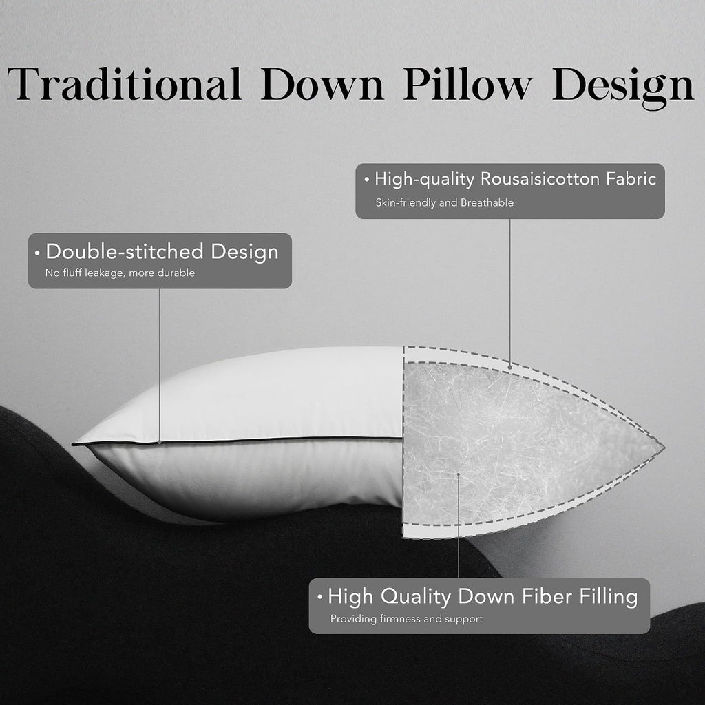 Bed Pillows, Luxury Hotel Collection White Premium DownPillow for Sleeping, 650 Fill Power,100% Cotton Fabric, Soft Support, Down…