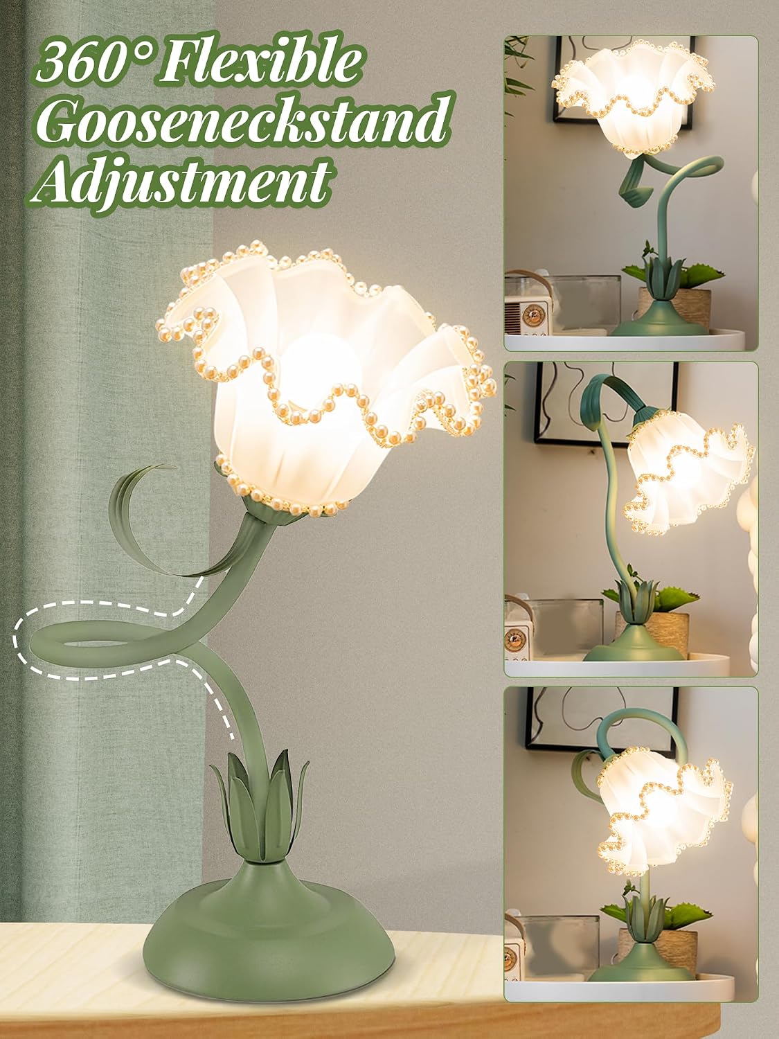 Flower Table Lamp Bedside Lamps LED Reading Light,3 Color Modes Cute Small Lamp, Vintage Flower Lamp Kawaii Table Lamp for Bedroom Living…