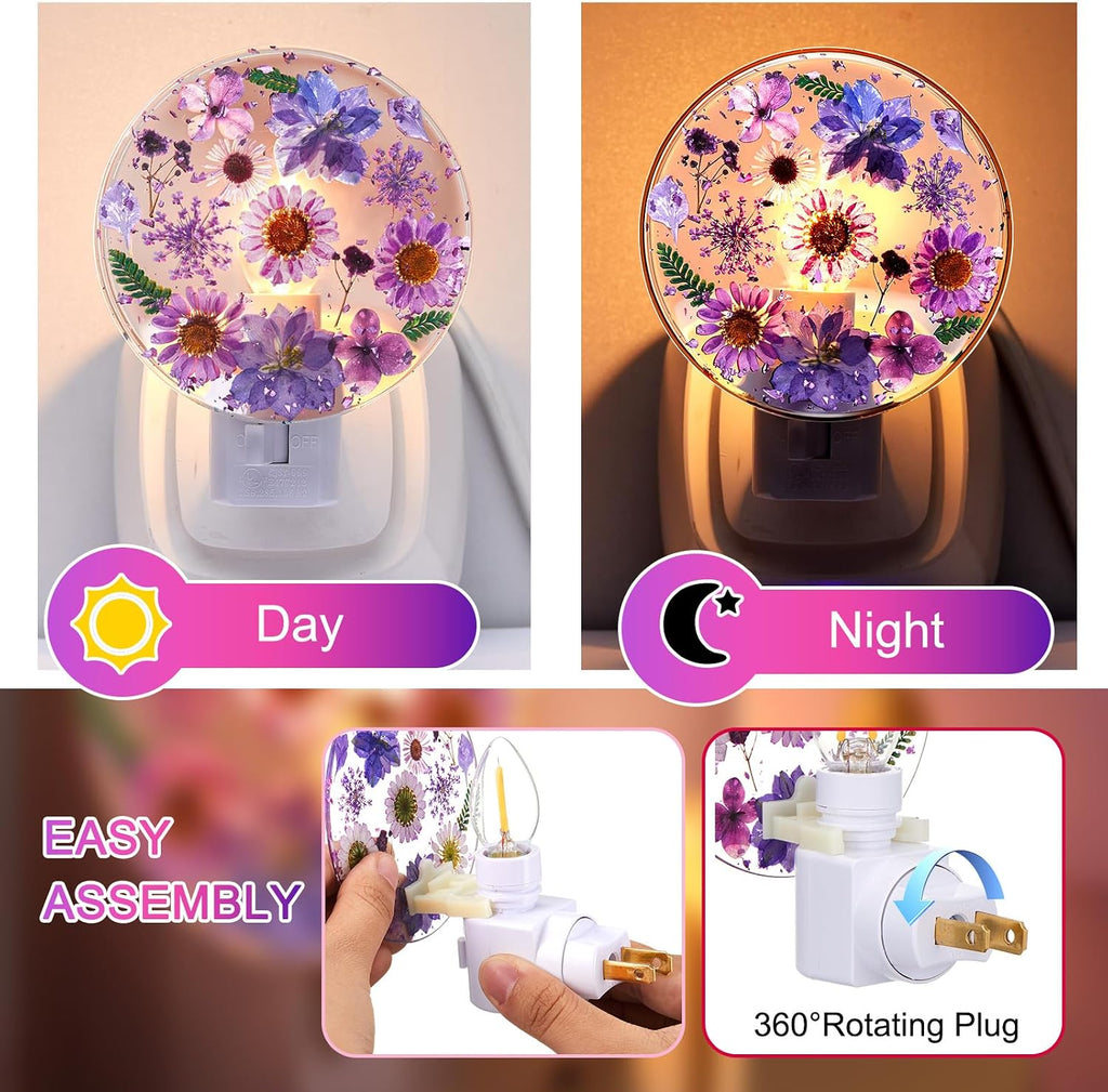 Glooglitter Pressed Flower Night Light Plug in - Handmade Dried Floral Wall Night Light, Soft Glow Decorative Nightlight for Hallway Bedroo…