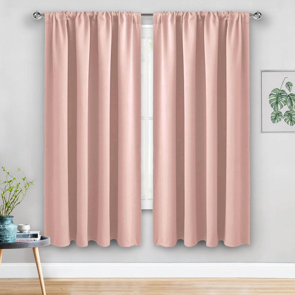 Jiuzhen Blush Pink Blackout Curtains for Bedroom - Thermal Insulated Room Darkening Noise Reducing, 52 x 63 Inch Length Curtains for Living…