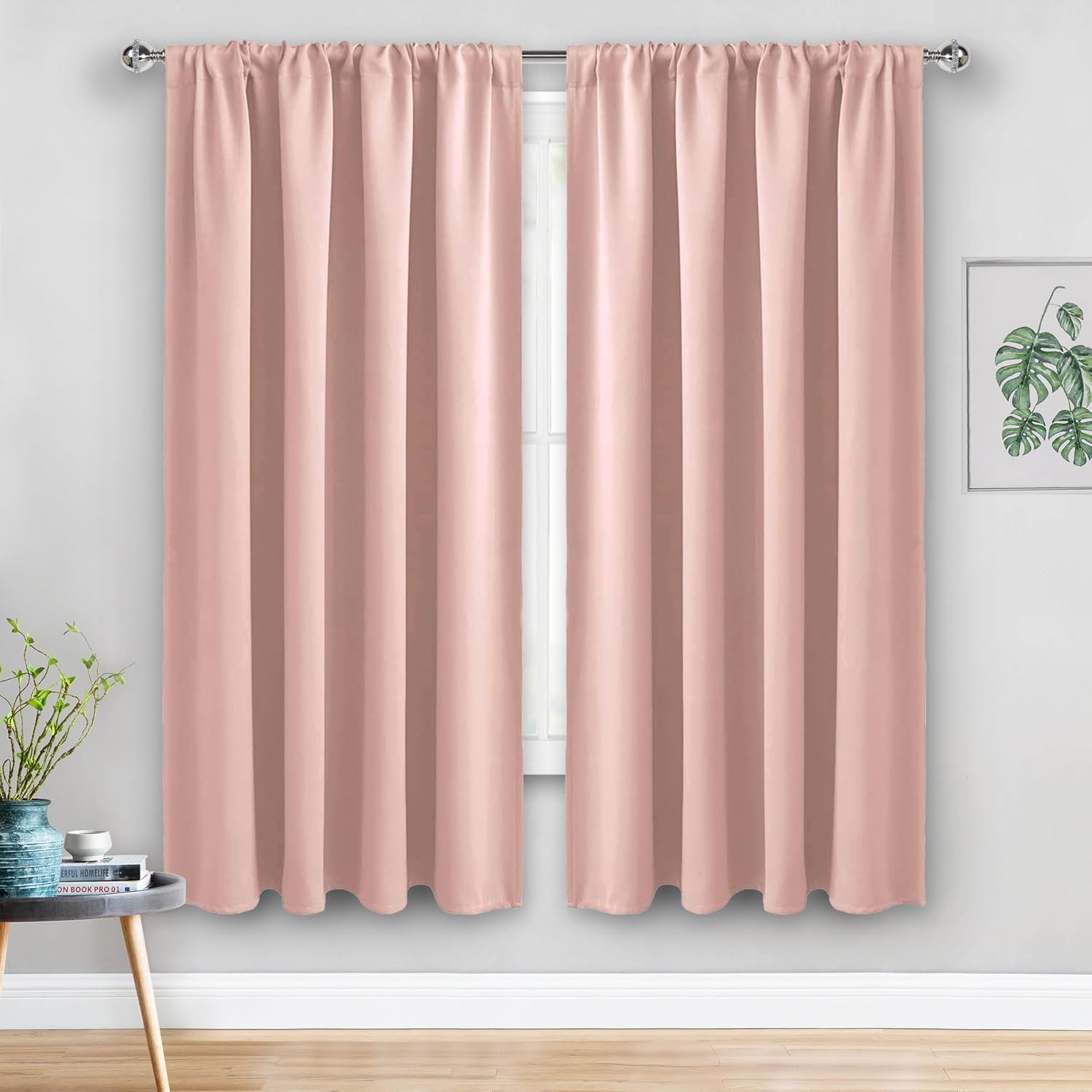 Jiuzhen Blush Pink Blackout Curtains for Bedroom - Thermal Insulated Room Darkening Noise Reducing, 52 x 63 Inch Length Curtains for Living…