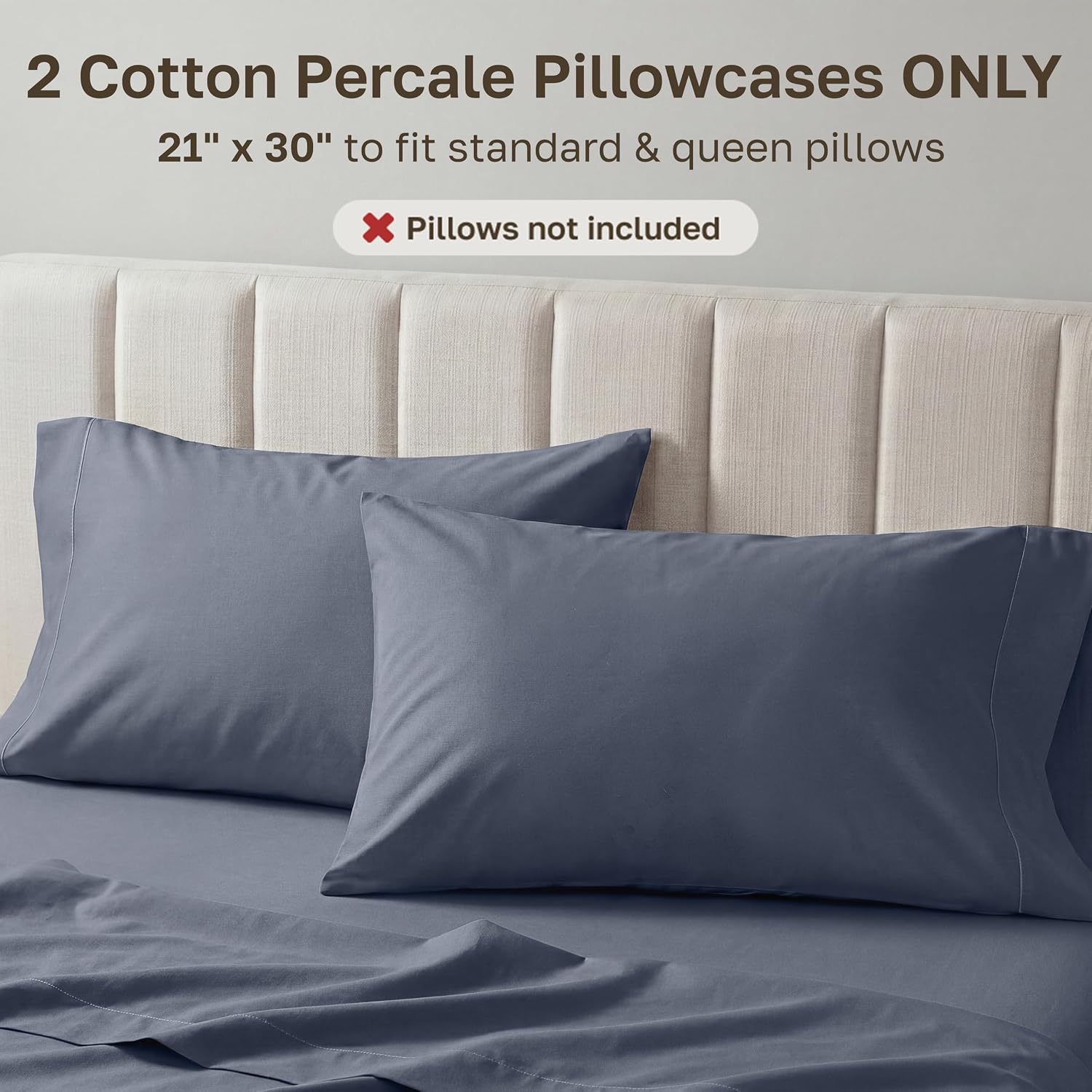 CaliforniaDesignDen California Design Den 100% Egyptian Cotton Pillow Cases Standard/Queen Set of 2 - Crisp Percale Feel, Soft & Breathable…