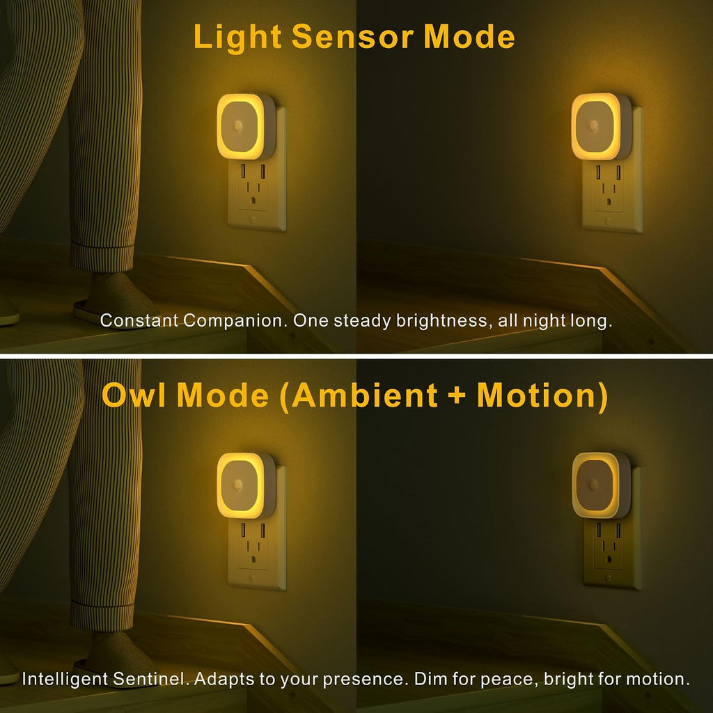 Yunlex 2 Pack Plug in Night Light with Motion Sensor & Dusk to Dawn Sensor, 3 Sensor Modes, Auto ON/Off, Dimmable, Soft Glow for Living Roo…