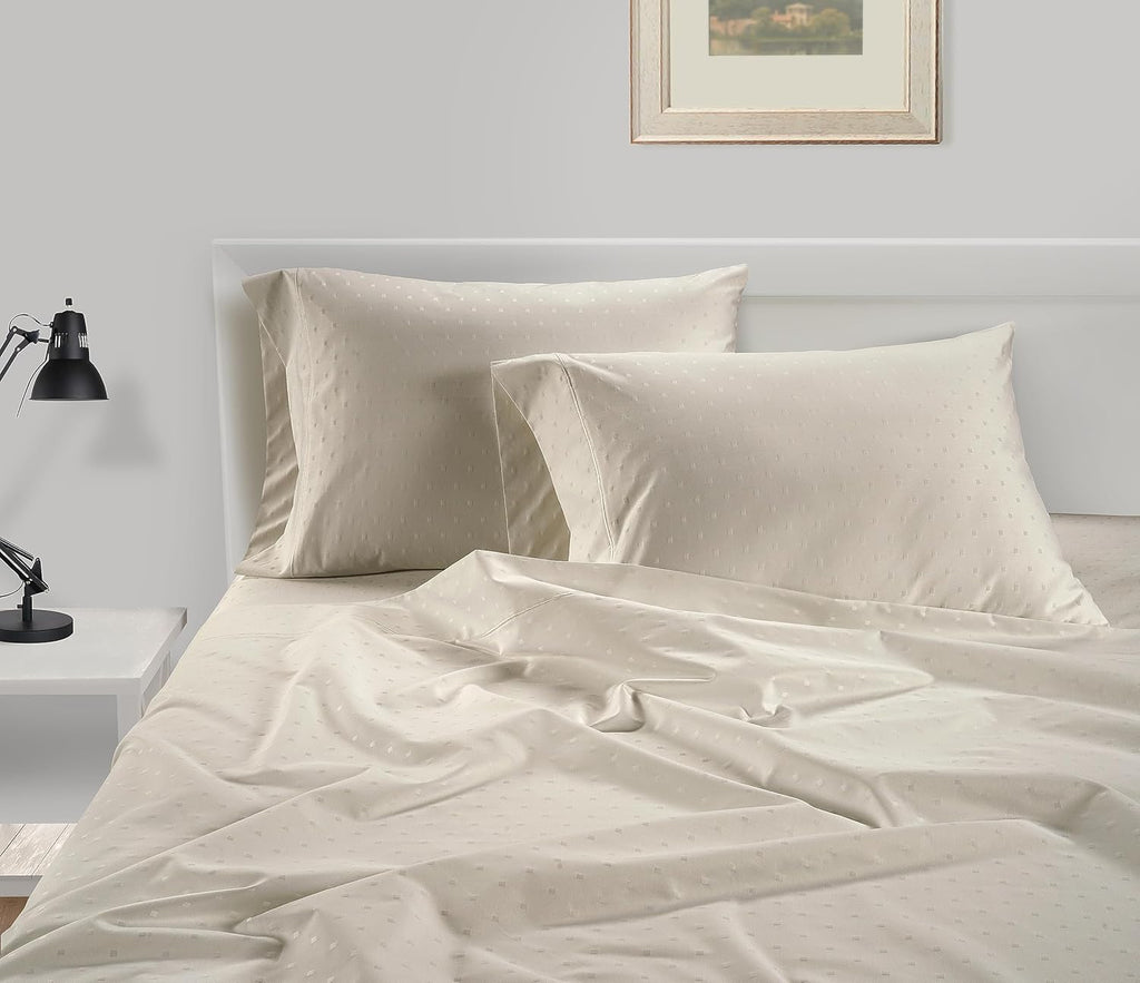 LaneLinen LANE LINEN Pillow Case Covers King, Set of 2, 100% Egyptian Cotton Sateen, Soft Cool & Smooth Pillow Cases - Swiss Dot - Ivory Co…