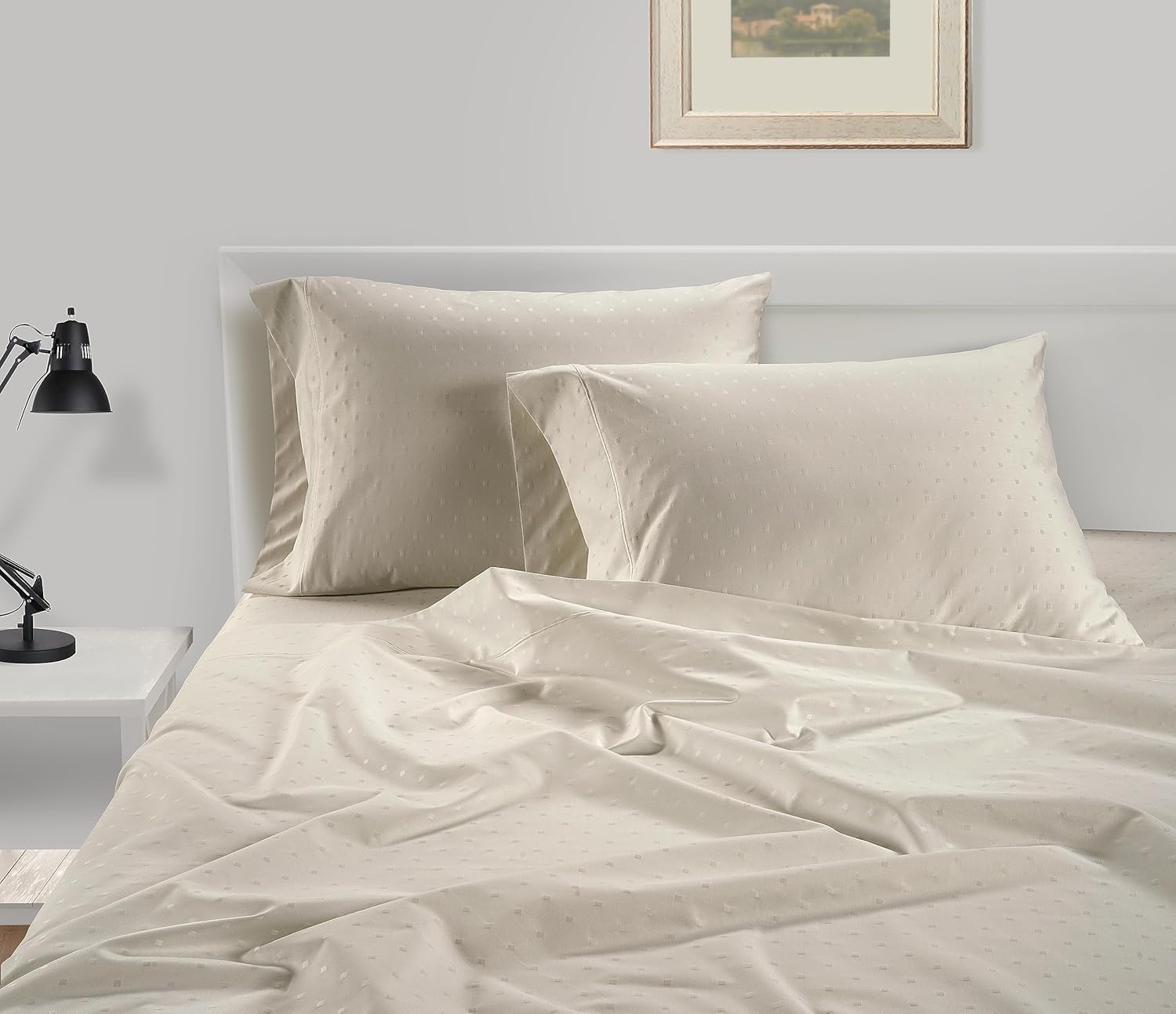 LaneLinen LANE LINEN Pillow Case Covers King, Set of 2, 100% Egyptian Cotton Sateen, Soft Cool & Smooth Pillow Cases - Swiss Dot - Ivory Co…