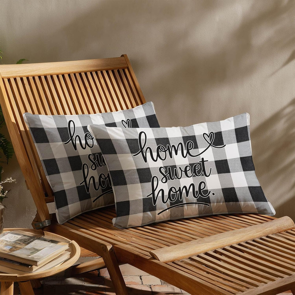 HOMETITUTE Black White Plaid Pillow Covers Decorative Pack of 2 Satin 12x20 Inch Lumbar Throw Pillow Cases for Sofa Couch Living Room…