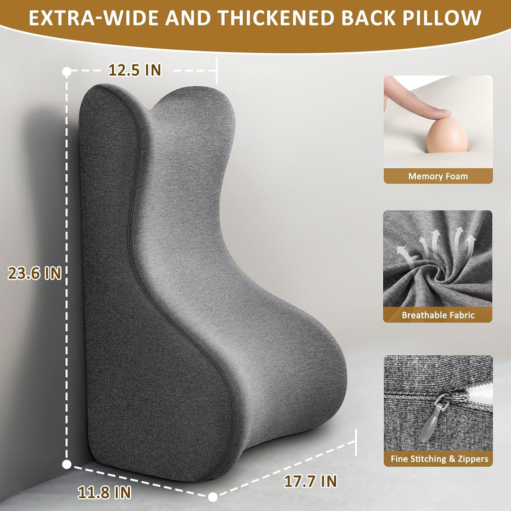 Reading Pillow for Bed, Ergonomic Back Support Memory Foam Pillow for Bed Sitting Up, Headboard Back Pillow for Sleep Apne on Bedrest…