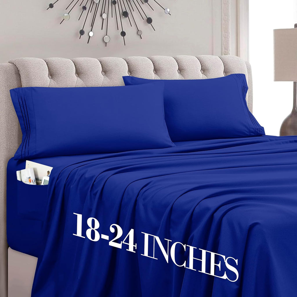 MocassiLuxuryBedding Mocassi Full Size 4-Piece Bed Sheet Set - 1800 Hotel Quality Microfiber 18-24 Inches Extra Deep Pocket Fitted Sheet- L…